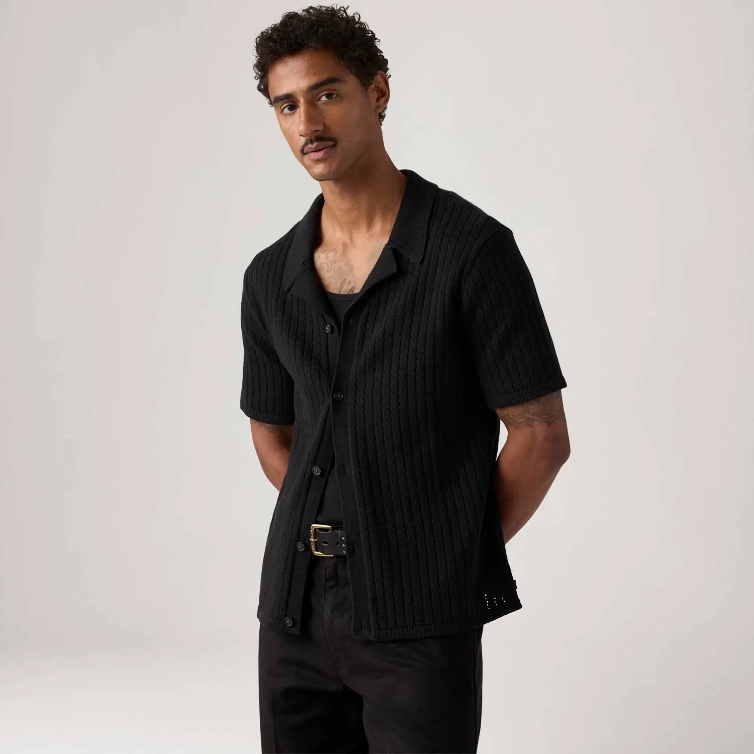 Camisa Levi's® Costa Knit Camp Shirt Preta Manga Curta — imagem 1