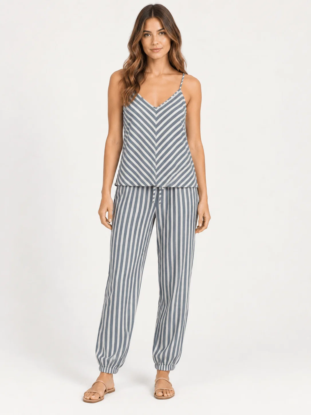Blusa Alça Fina Regulável Listrada - Azul