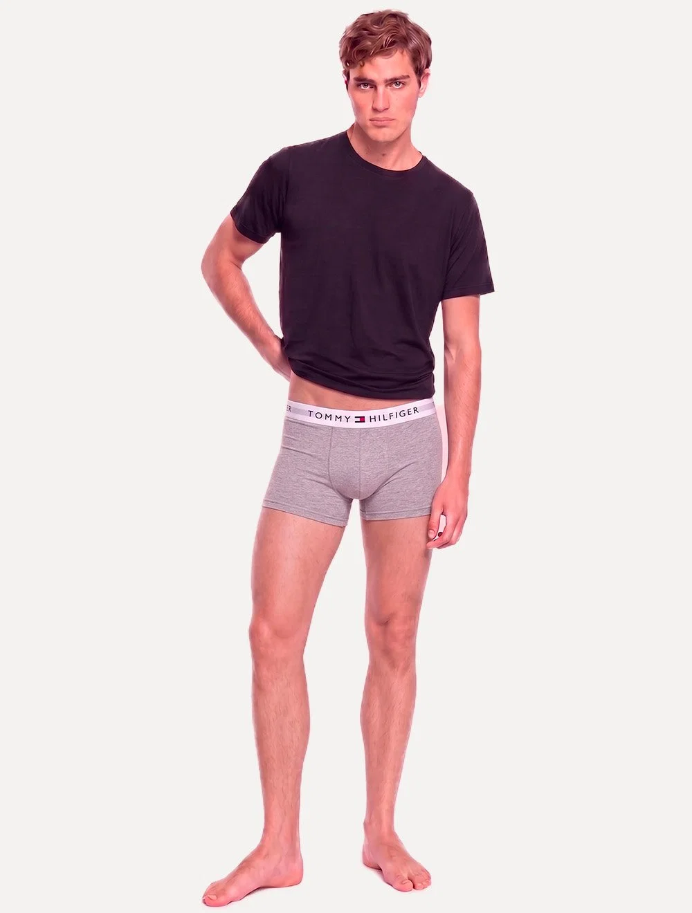 Cueca Tommy Hilfiger Masculina Cotton Stretch Trunk Preta Cinza Mescla Pack 3UN