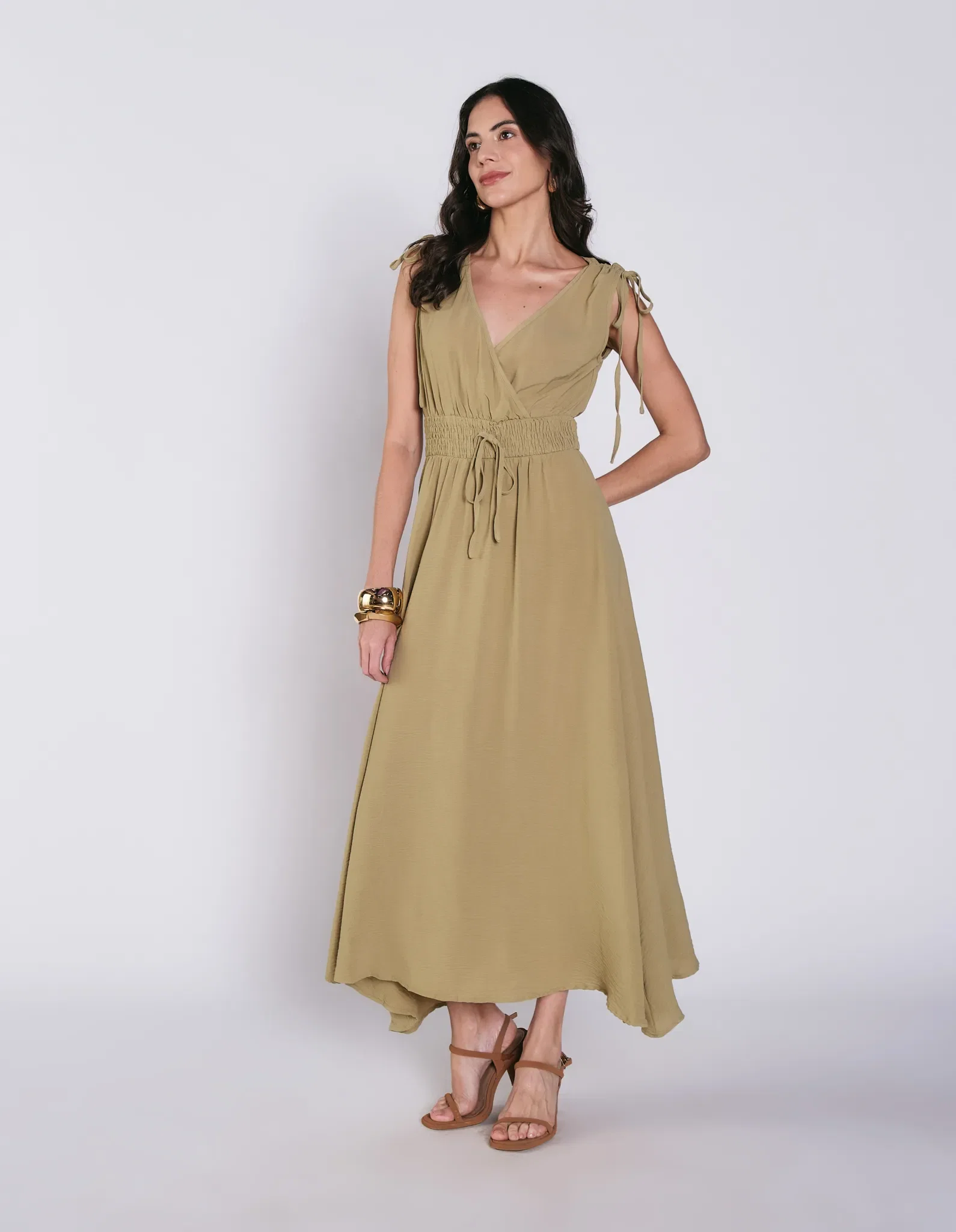 Vestido Longo Detalhe Cintura Lastex - Verde — imagem 1