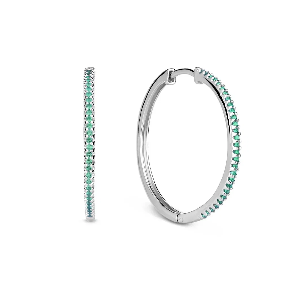 Argola Life Pavê em Prata 925 com Pedras Verdes, 25mm — imagem 1