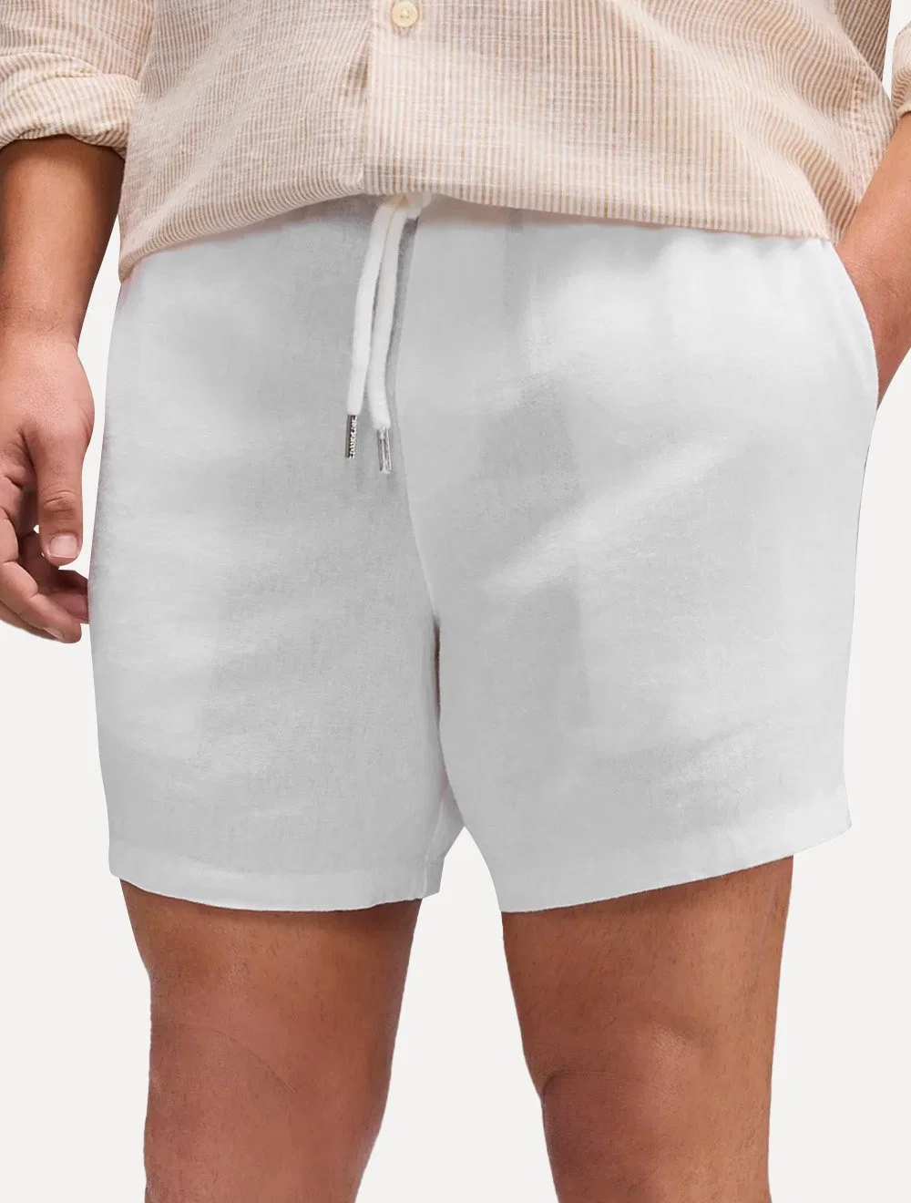 Bermuda Reserva Masculina Casual Cadarço Linho Branca
