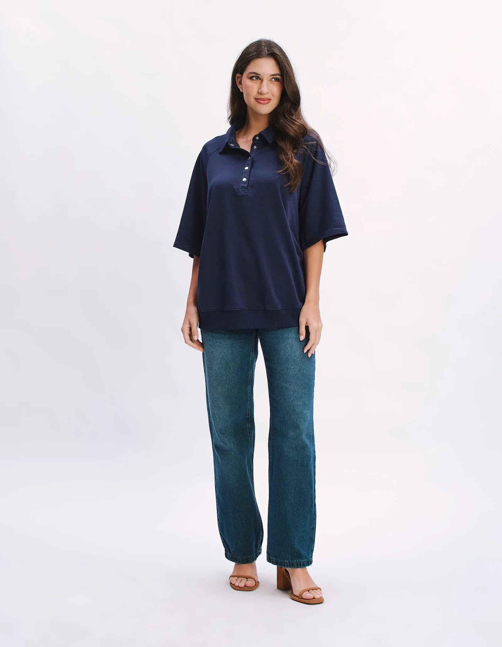 Blusa Polo Detalhe Botões - Azul Marinho — imagem 1