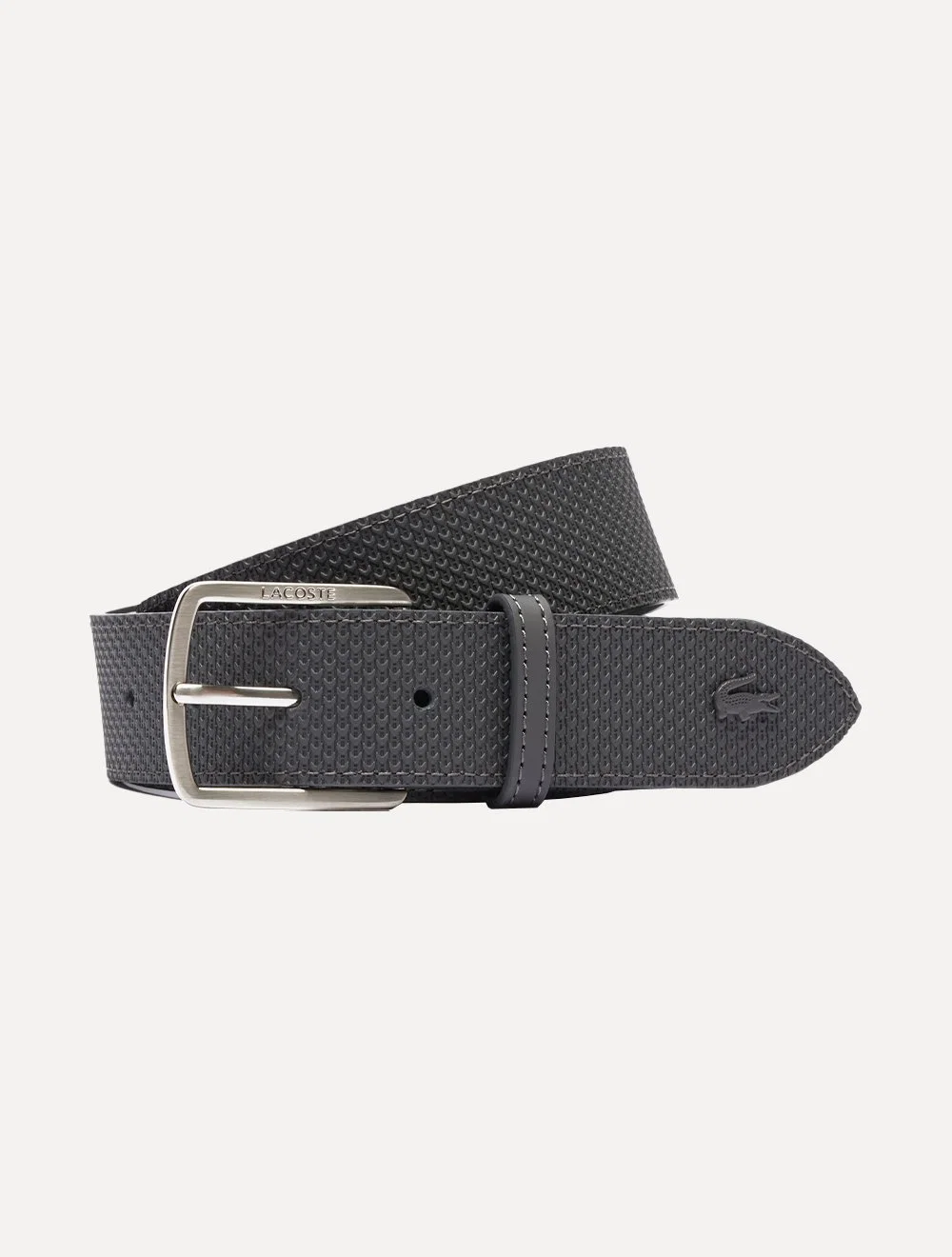 Cinto Lacoste Masculino Couro Engraved Roll Texture Grafite
