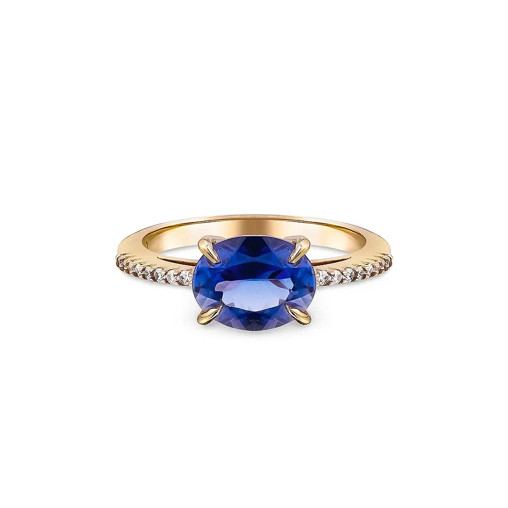 Anel Essenza em Ouro Champanhe 18k com Iolita e Diamantes