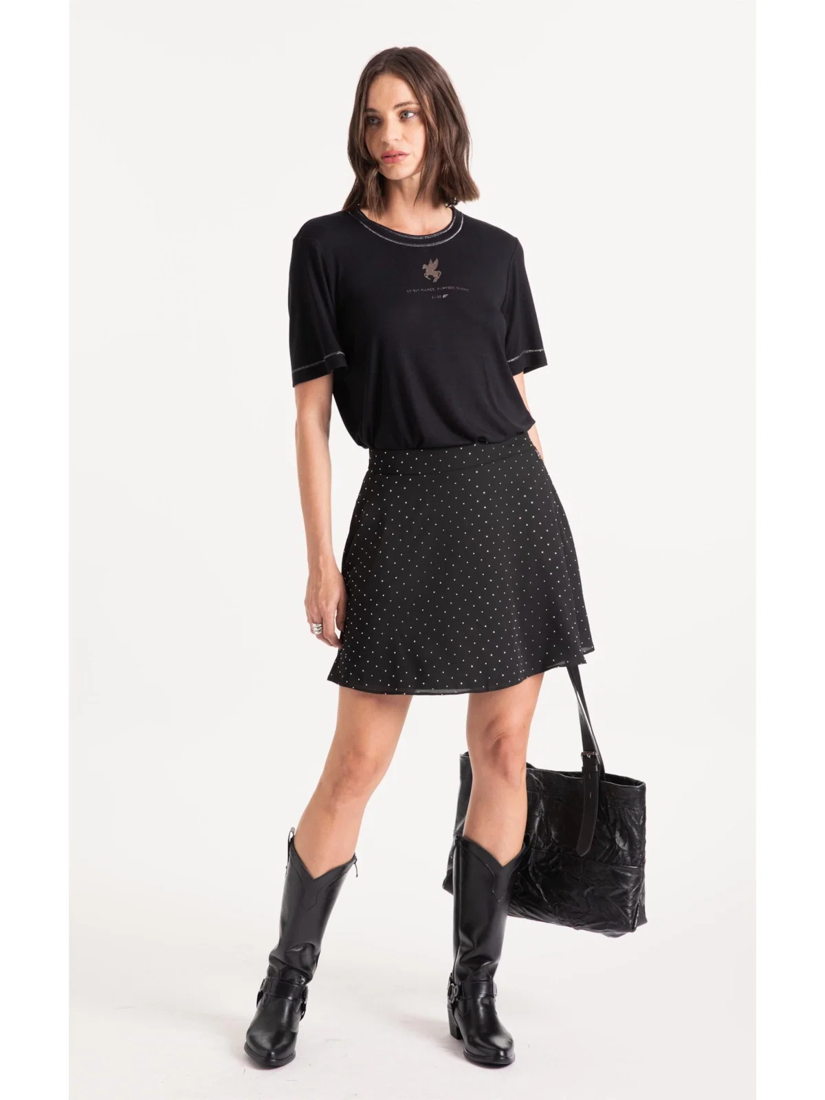 Crepe Strass B. Faca Evase Preto — imagem 1