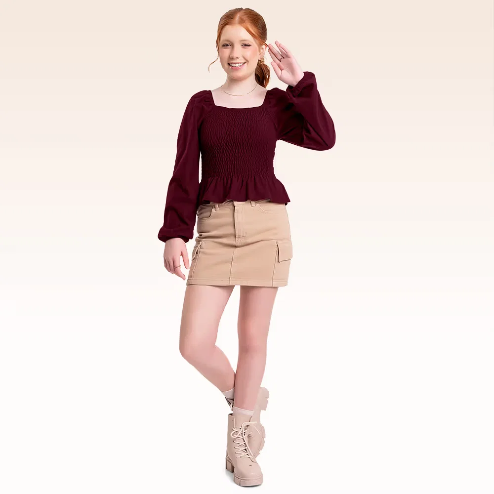 Blusa manga longa em malha florence