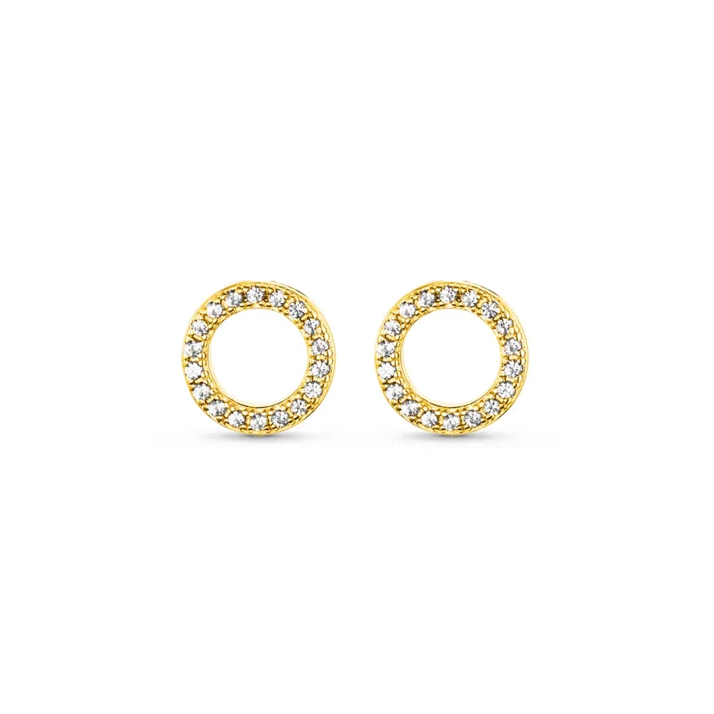 Brinco Life Redondo Prata Banho em Ouro Amarelo Cravejado