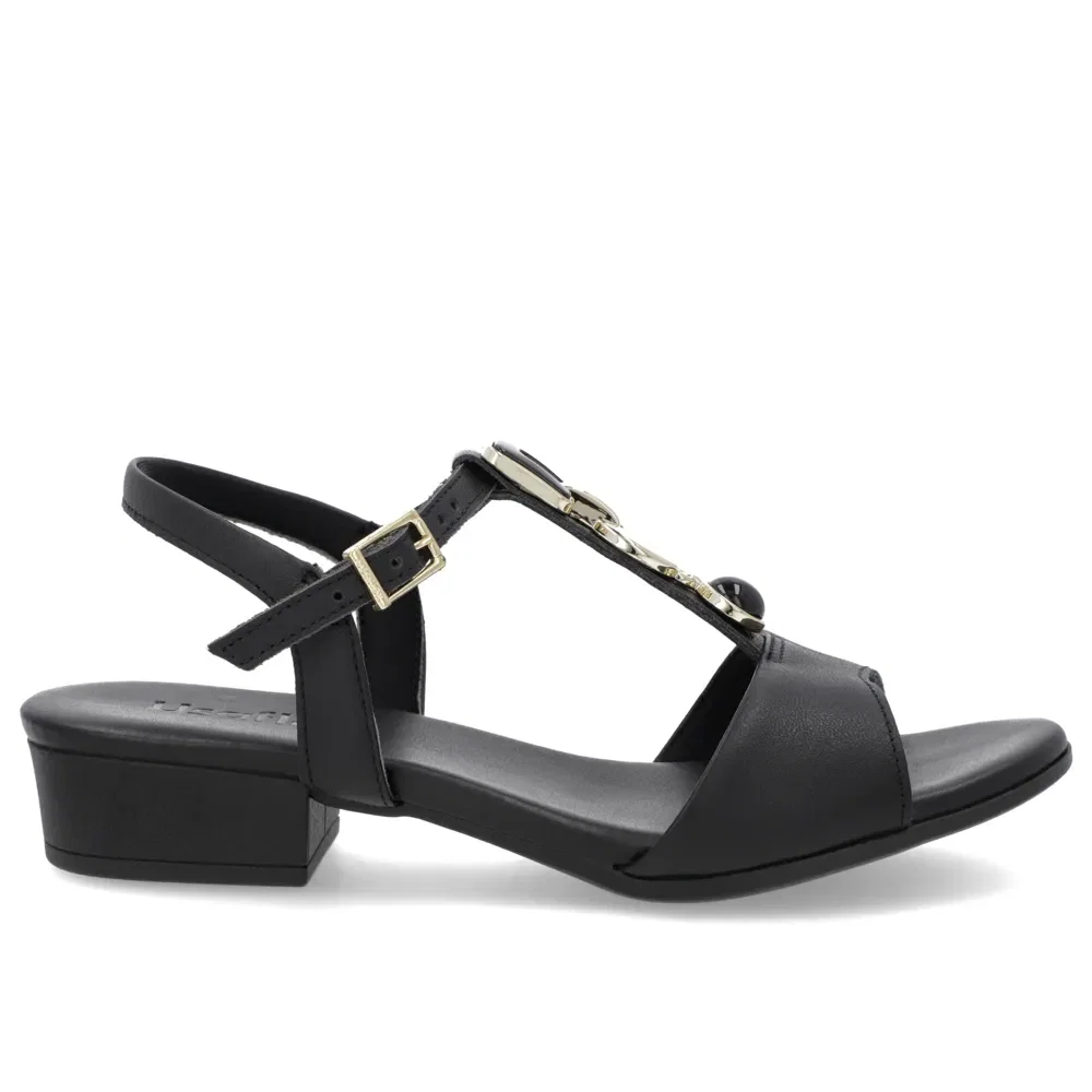 Sandália Salto Bloco Couro Preto Enfeite — imagem 1