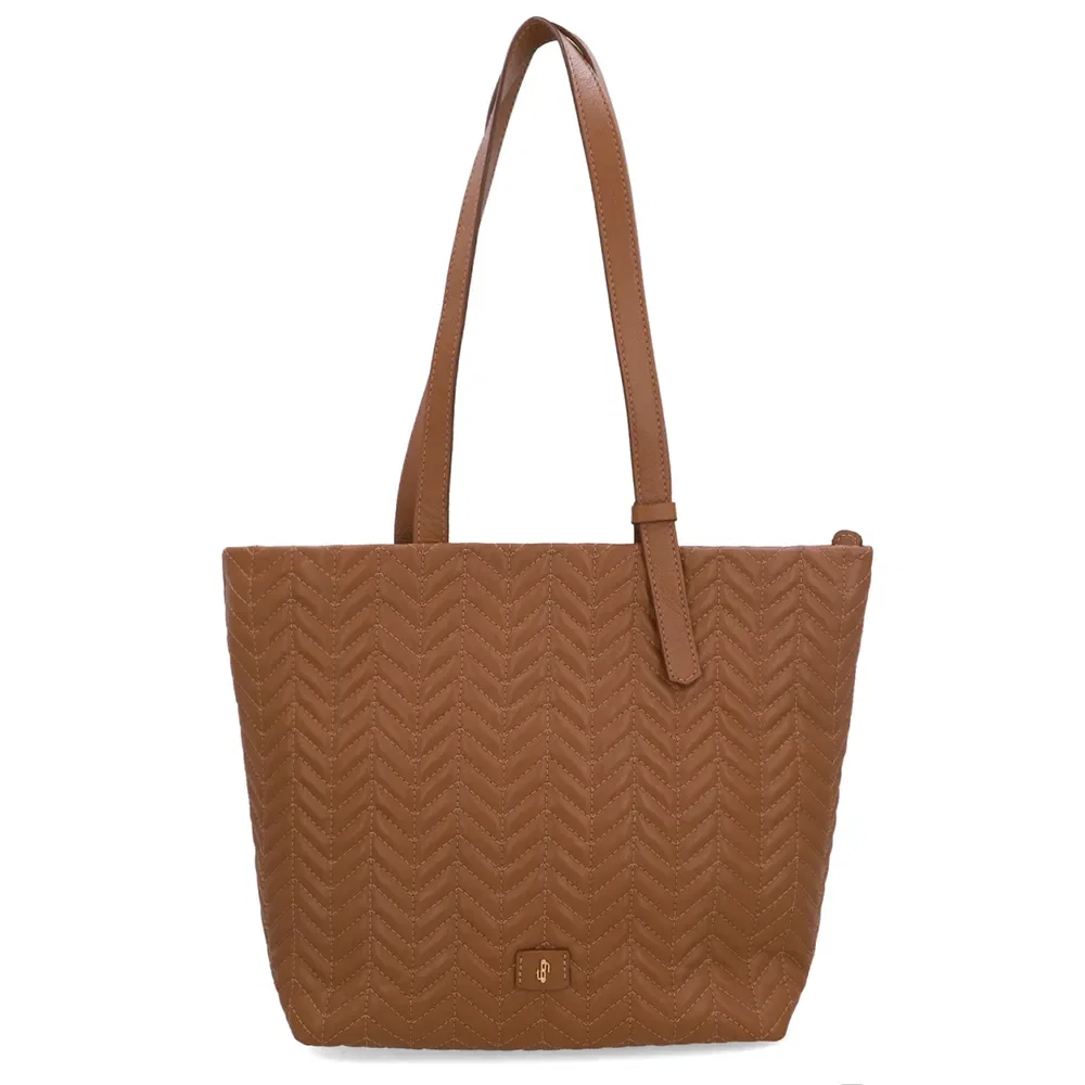 Bolsa Shopper Couro Marrom Detalhe Bordado — imagem 1