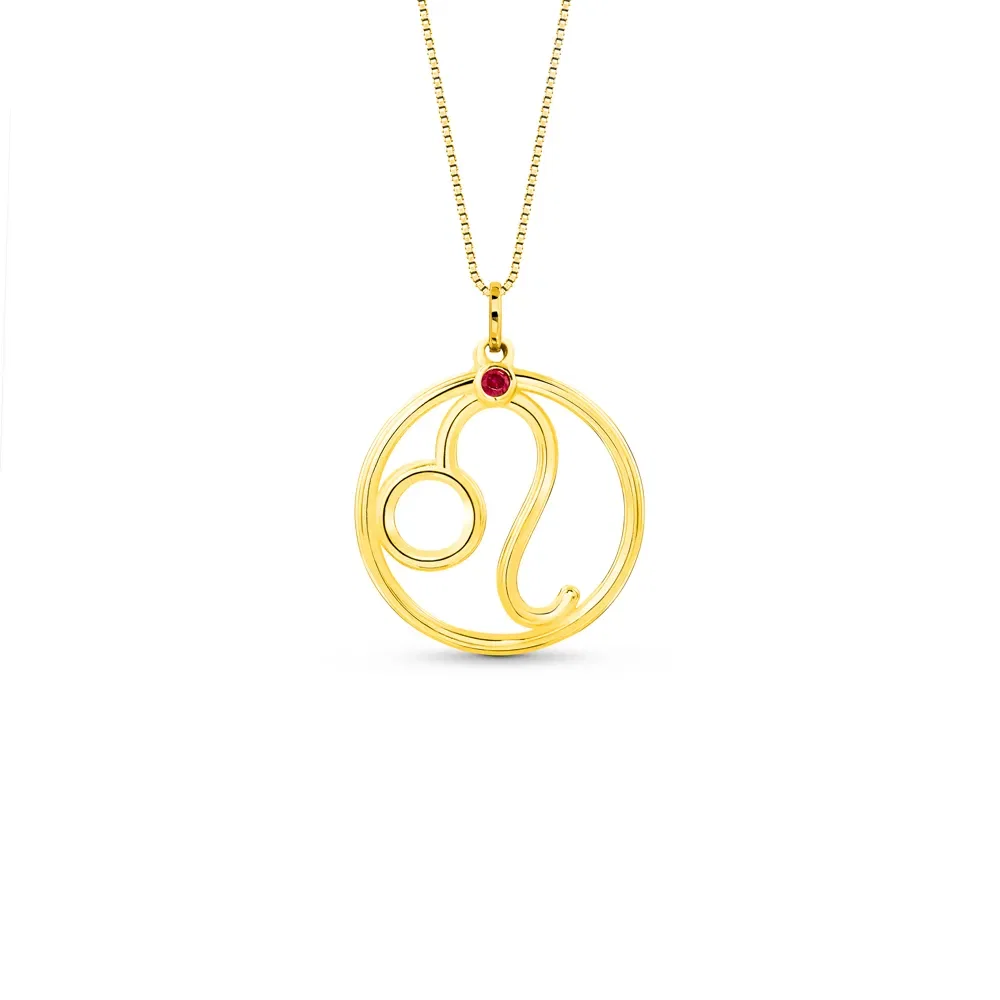Pingente ZodíAço Leão em Ouro Amarelo 18k com Rubi , 17mm — imagem 1