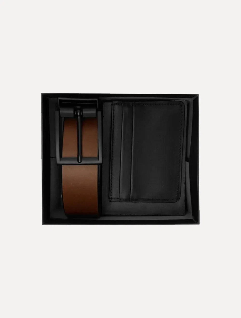 Kit Reserva Cinto Dupla Face e Porta-Cartão Masculino Couro Preto
