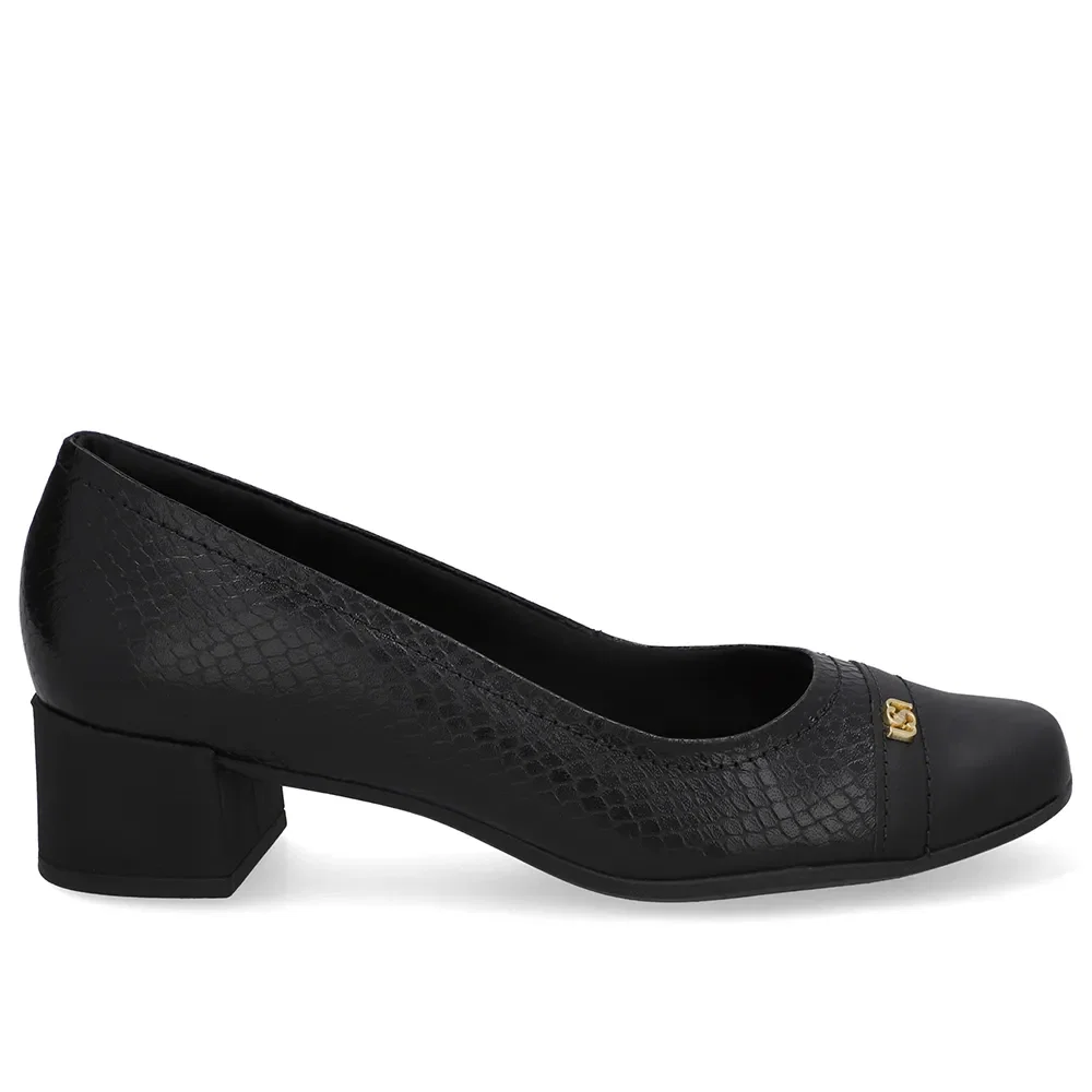 Scarpin Couro Preto Bico Quadrado — imagem 1