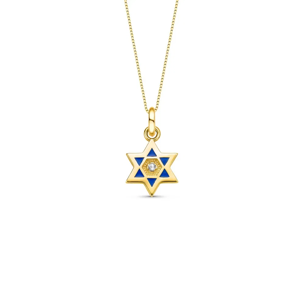 Pingente Religioso Estrela de Davi em Ouro Amarelo 18k com Topázio Incolor, 18mm — imagem 1