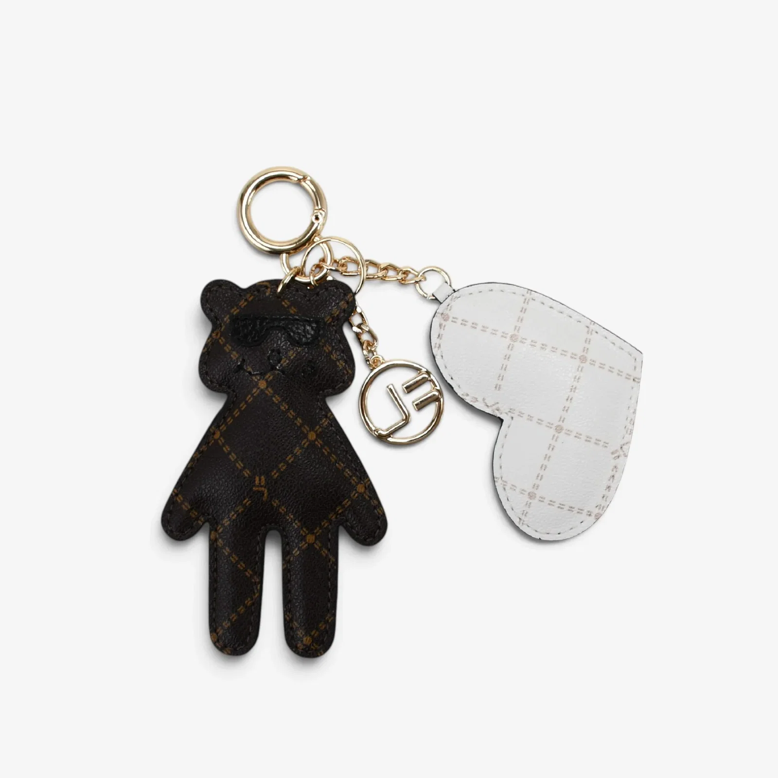 Bag Charm Urso Monograma Marrom Café Couro