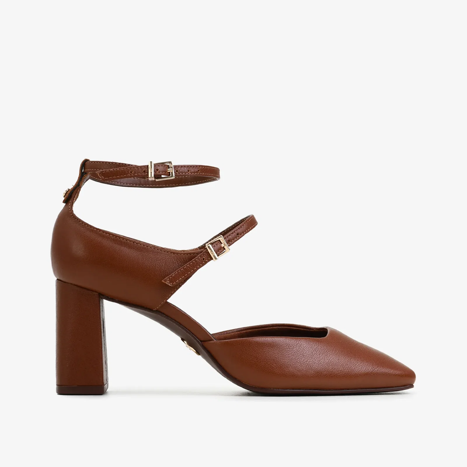 Scarpin Salto Bloco Marrom Tabaco Couro