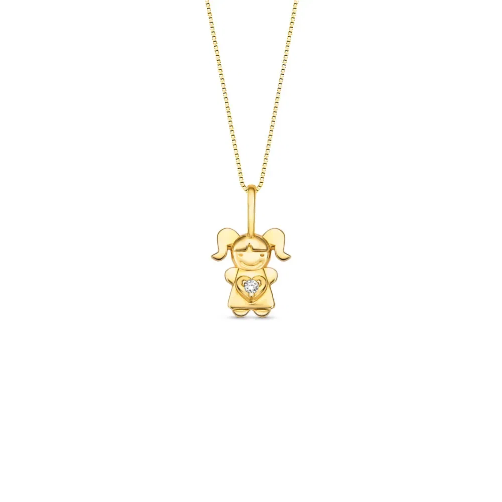 Pingente Menina em Ouro Amarelo 18k com Diamante, 10mm — imagem 1