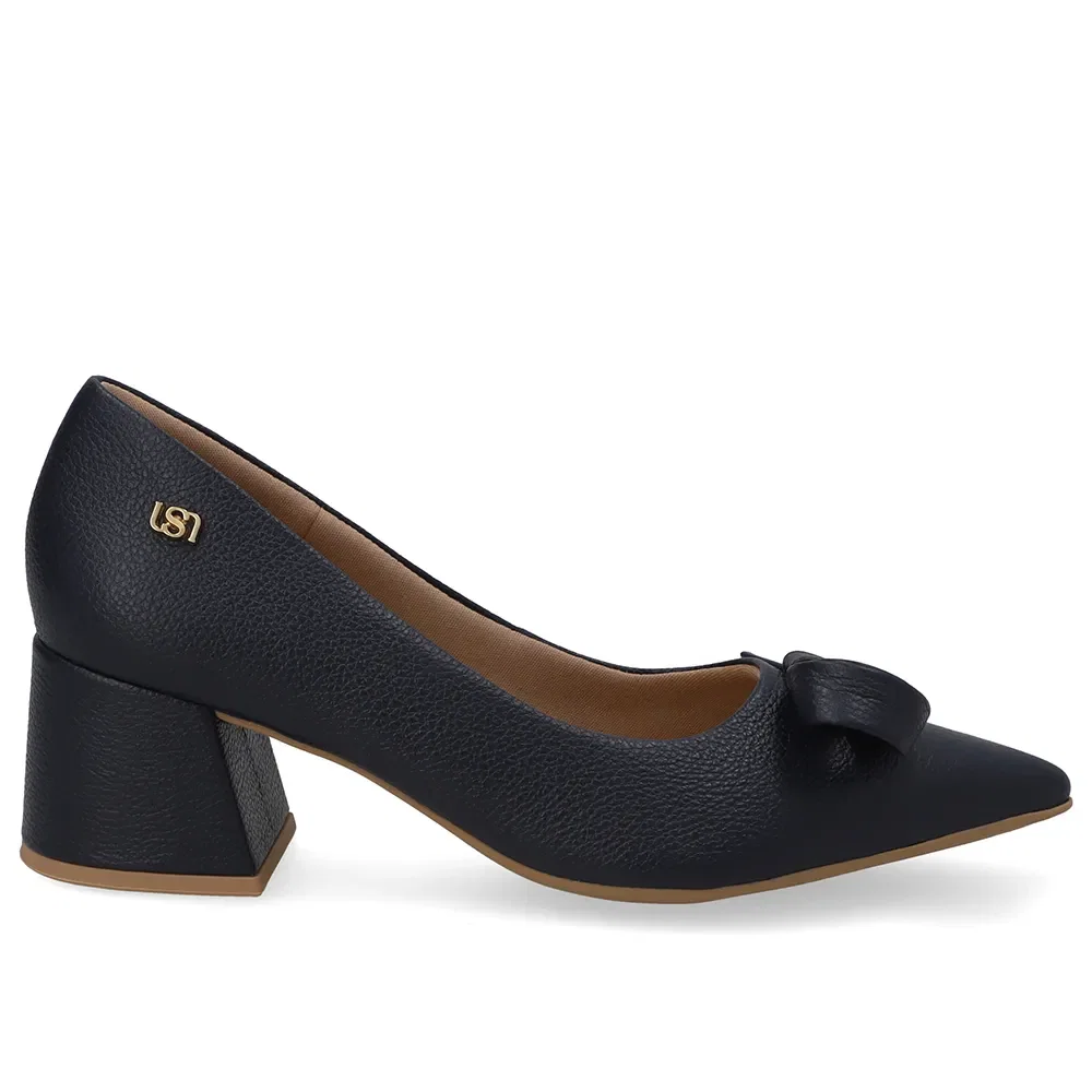 Scarpin Azul Bico Fino Couro Laço — imagem 1