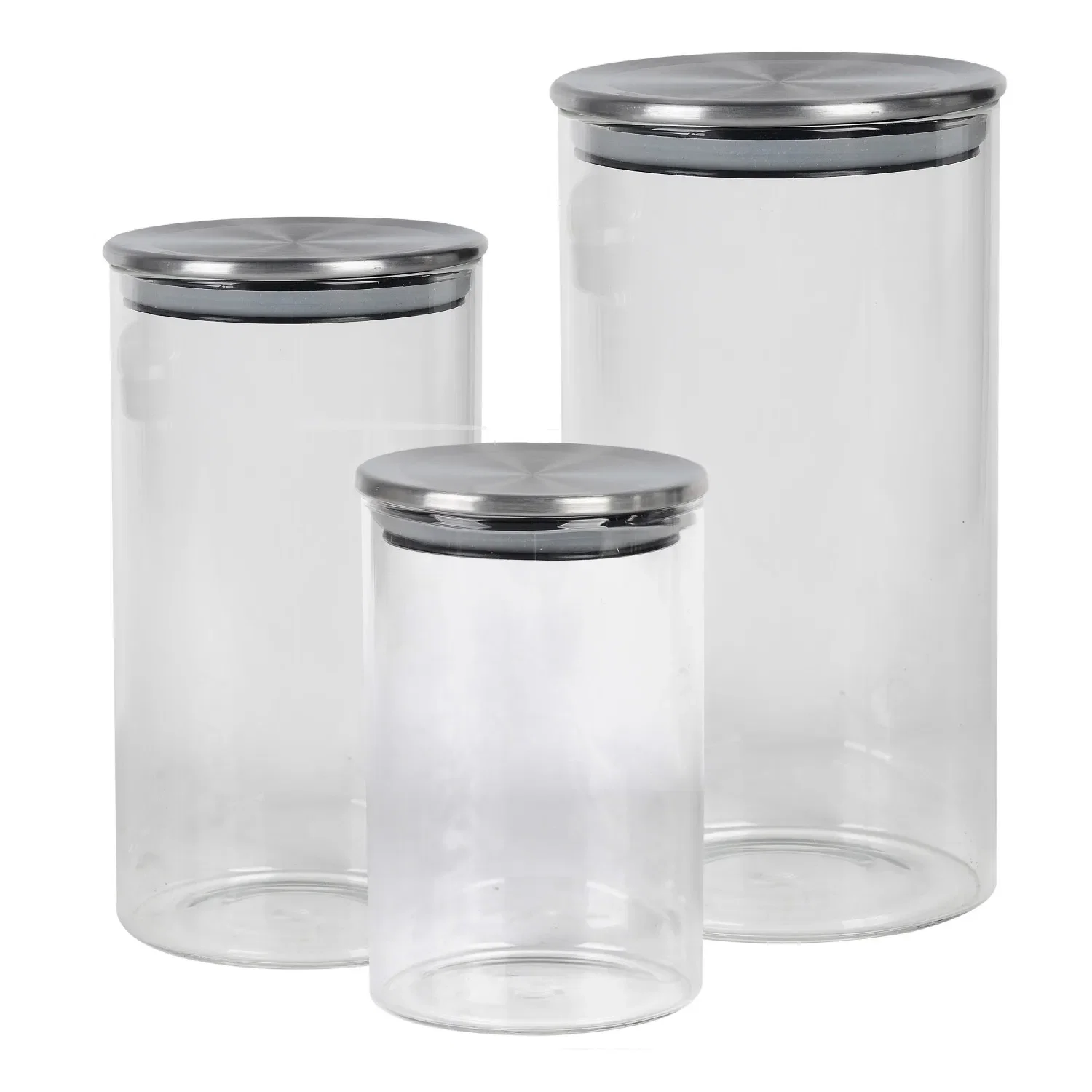 Kit Pote de Vidro com Tampa Inox Redondo 3 Peças