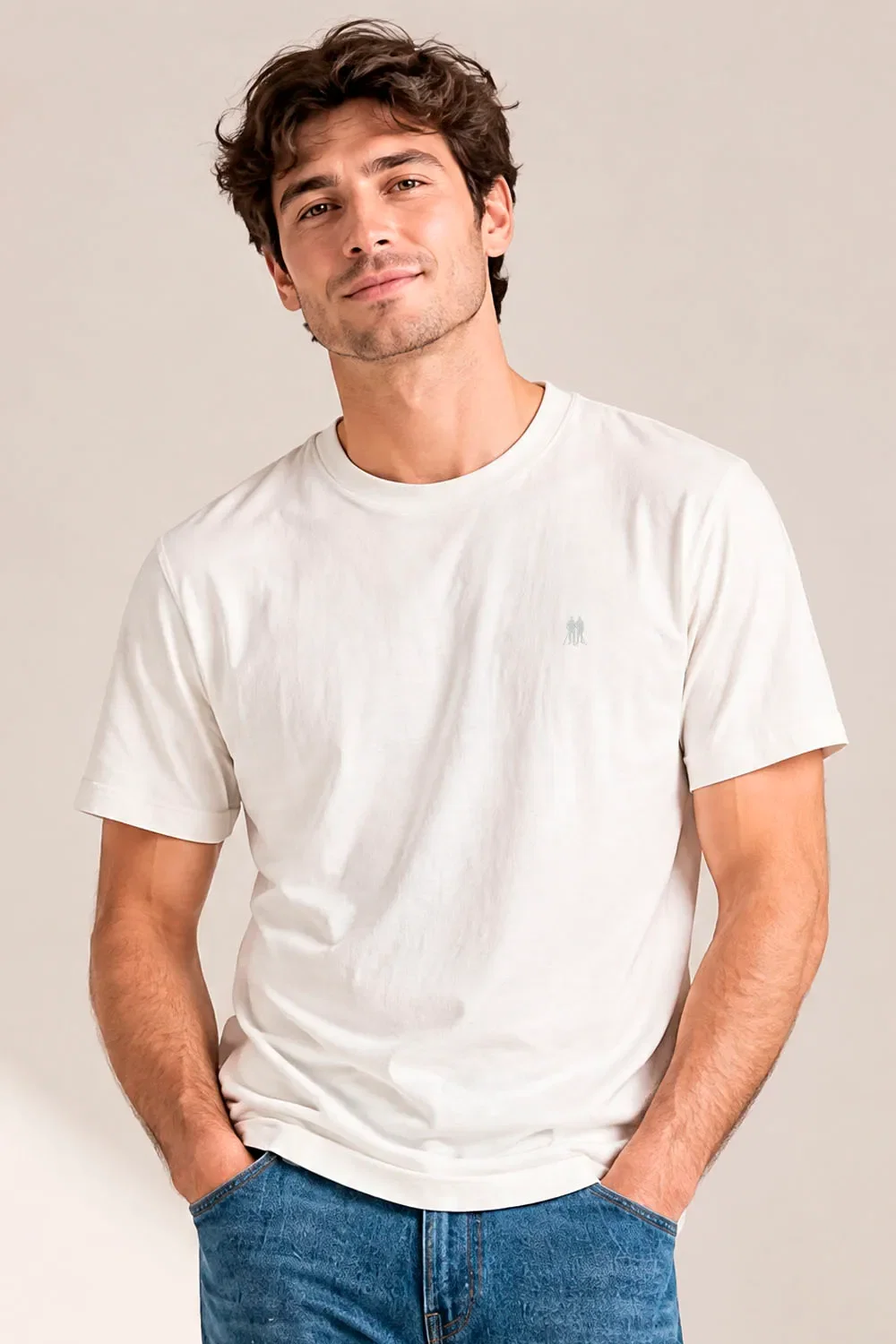 Camiseta Masculina Básica Lisa Casual Polo Wear Off White