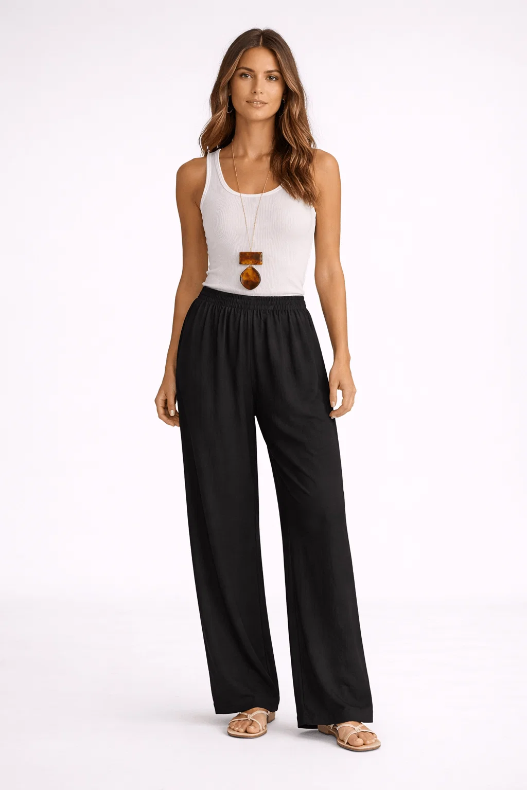 Calça Pantalona Cós Elástico - Preto