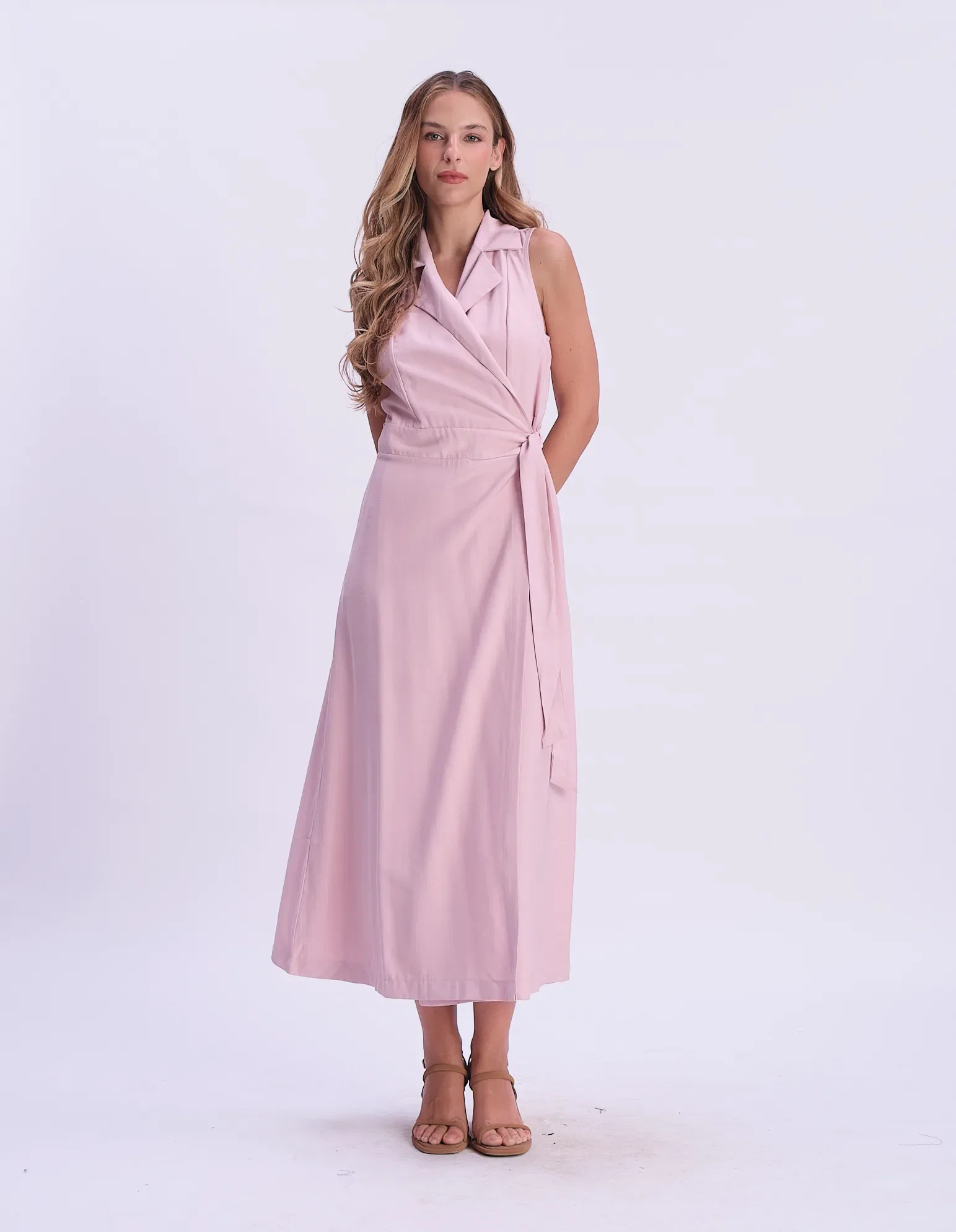 Vestido Longo Cache-Coeur Detalhe Gola - Rosa — imagem 1