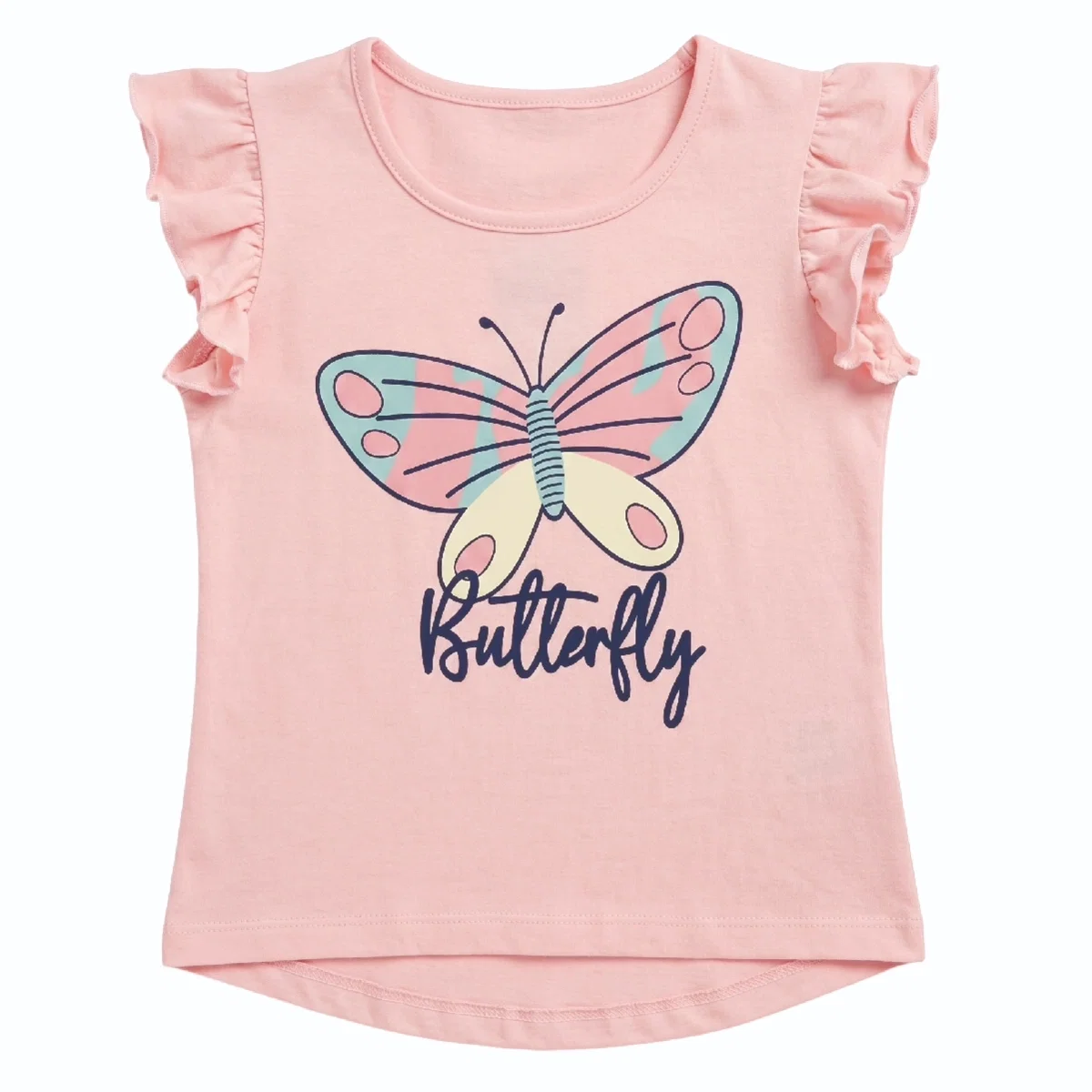 Blusa Manga Curta Salmão Toddler Borboleta Meia Malha Tip Top