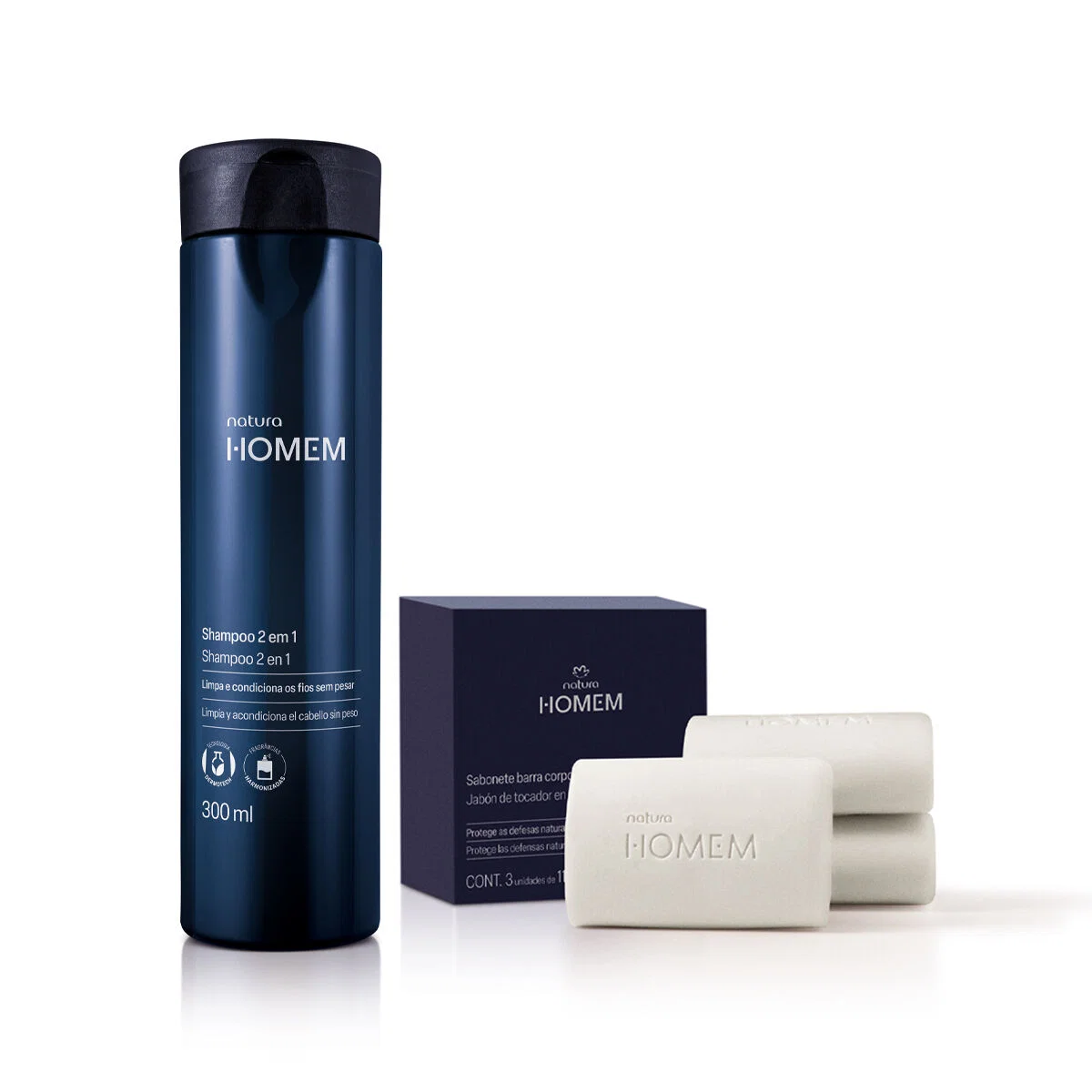 Kit Shampoo 2 em 1 e Sabonete Corpo e Barba Natura Homem (2 produtos)