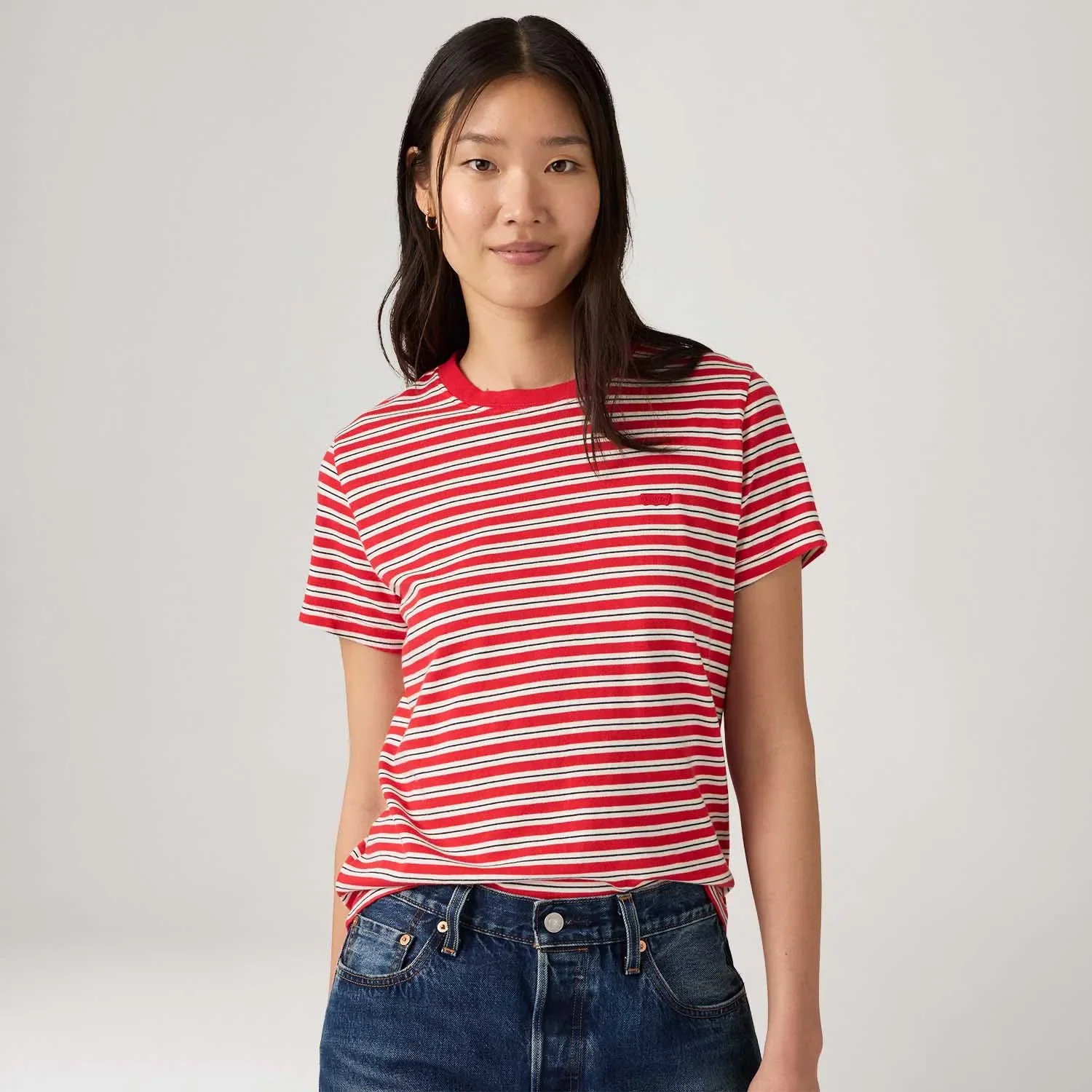Camiseta Levi's® Favorite Cotton Listrada Vermelha Manga Curta — imagem 1
