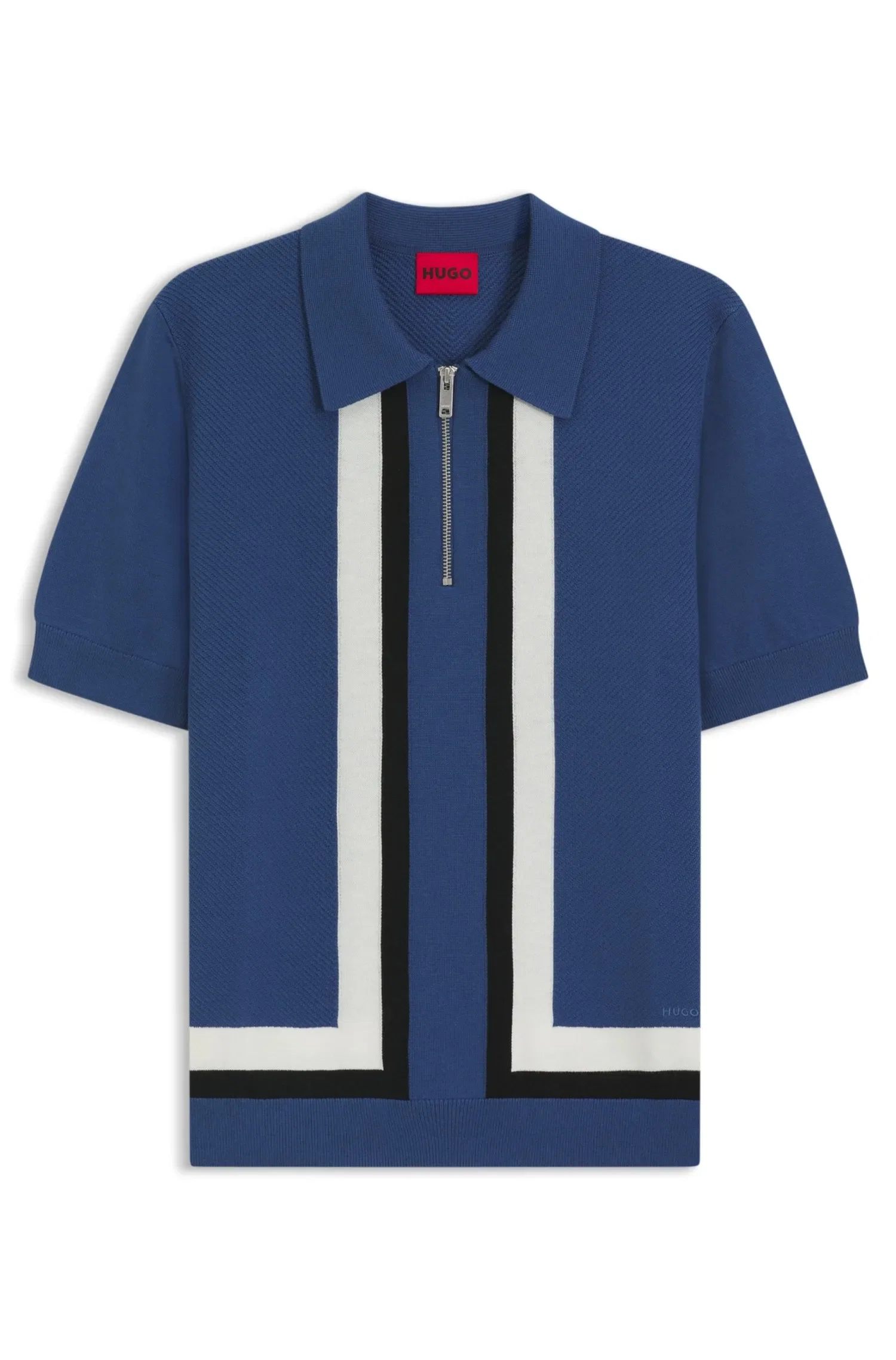 Polo De Malha Com Zíper E Detalhes De Listras — imagem 1