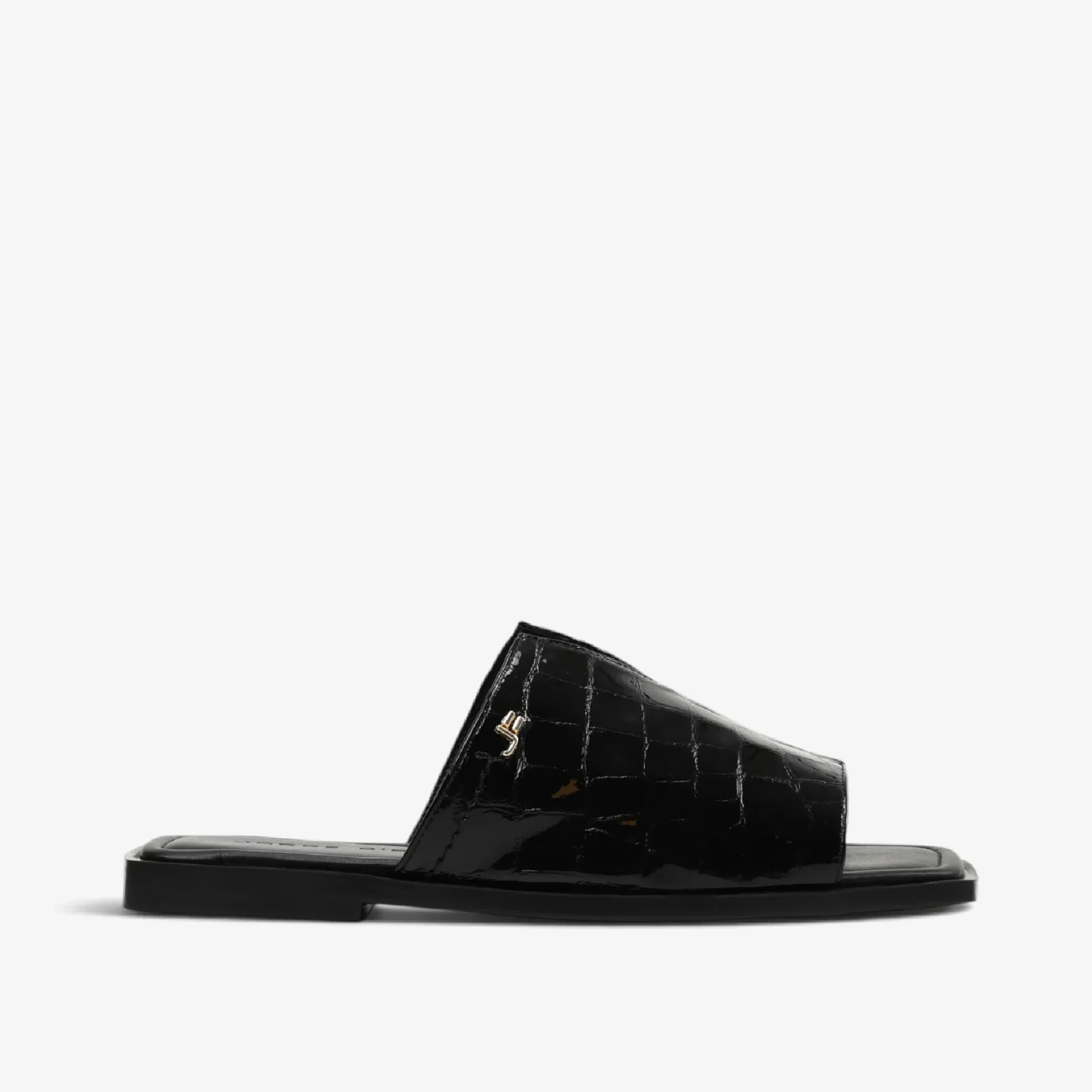 Slide Preto Couro Croco