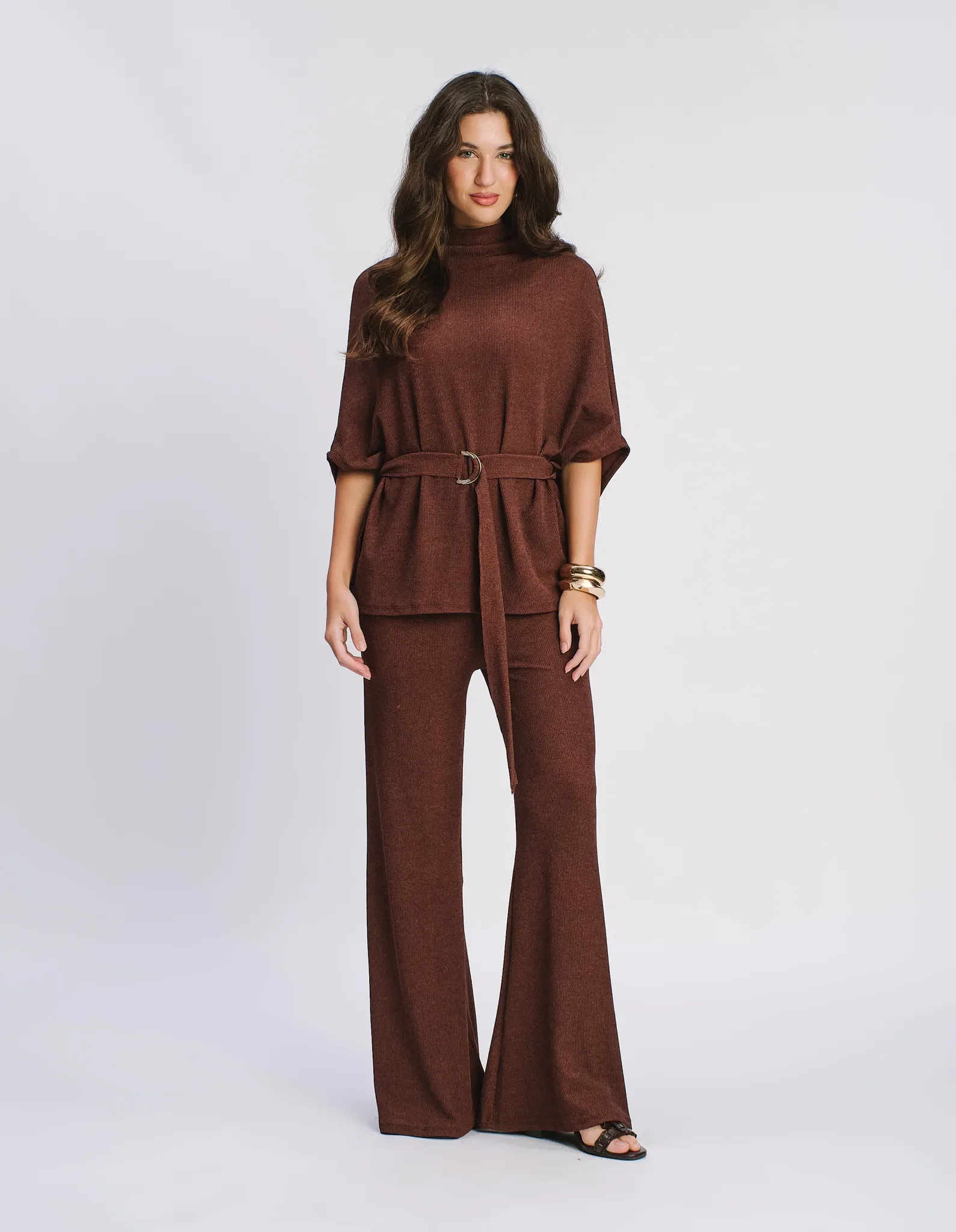 Calça Flare Fivela - Marrom