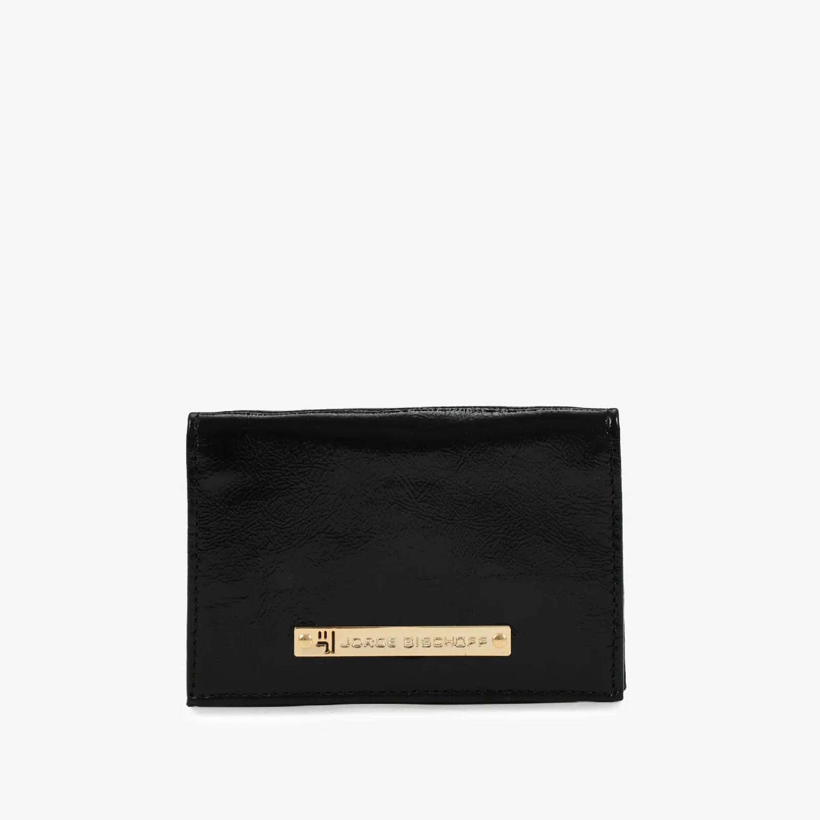 Carteira Envelope Preto Couro Verniz