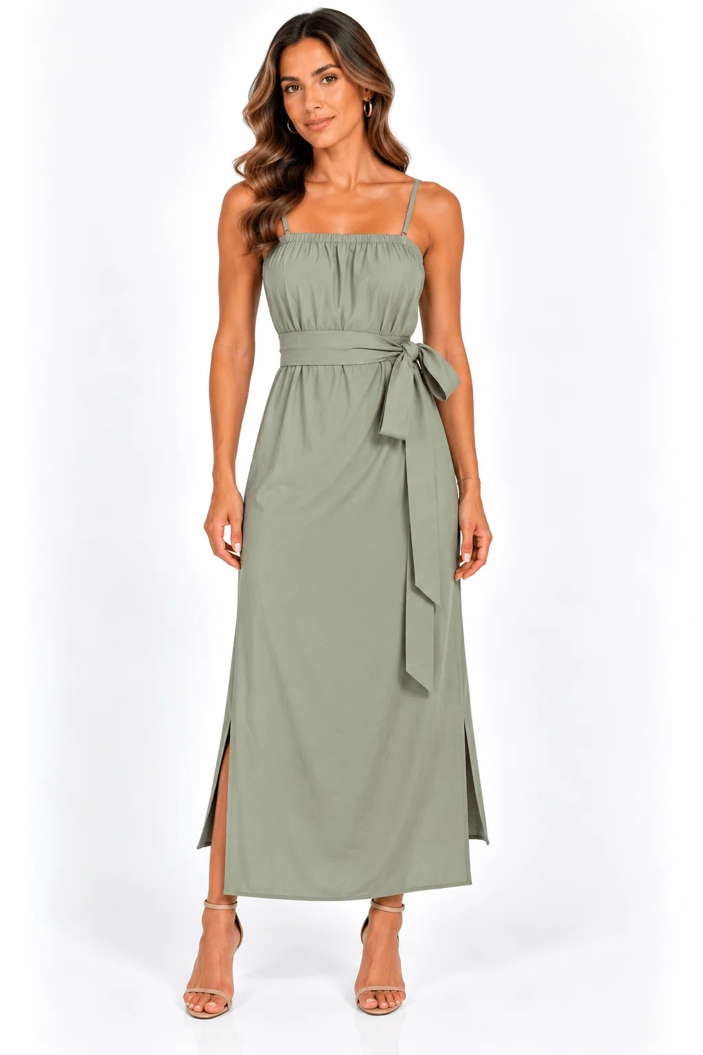 Vestido Midi Detalhe Amarração - Verde — imagem 1