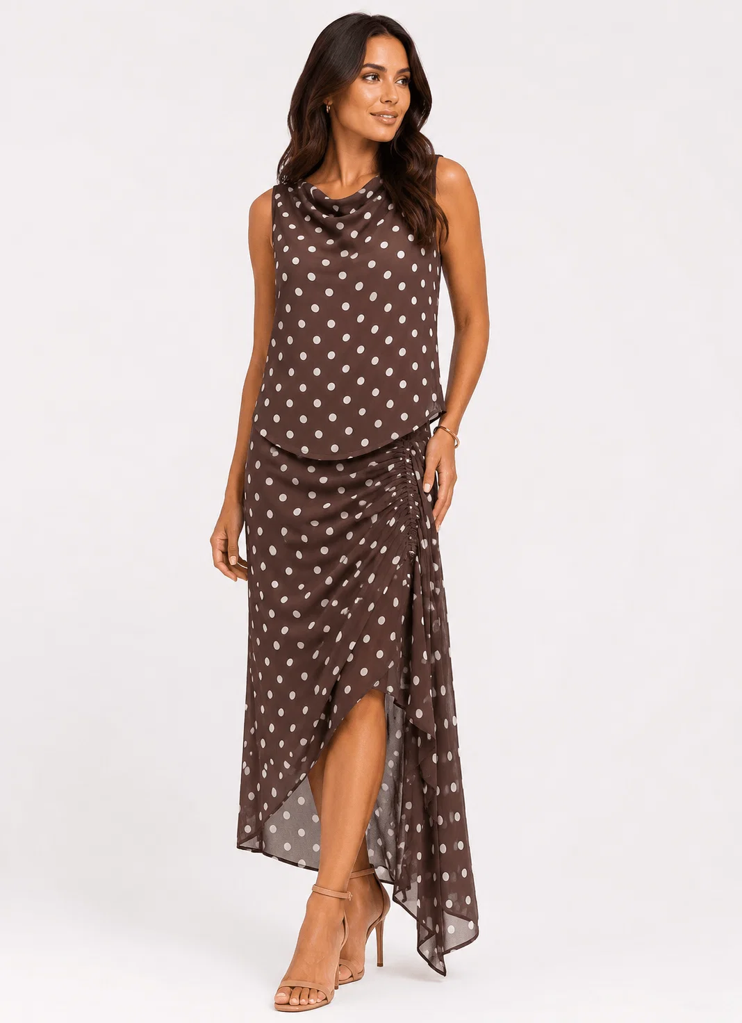 Conjunto Blusa e Saia Poá - Marrom