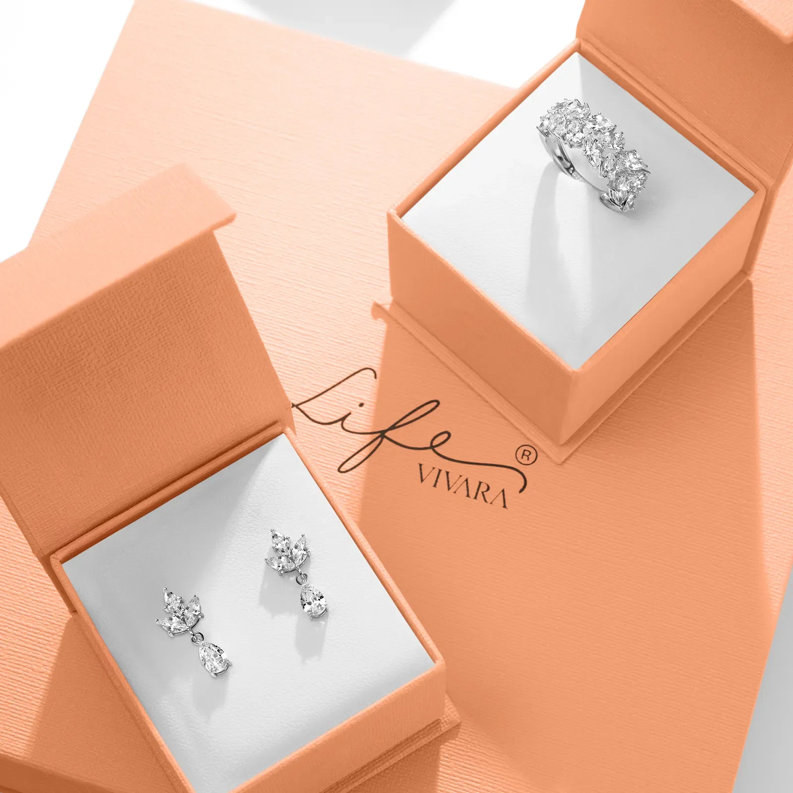 Kit Life Bride - Conjunto Anel + Brinco em Prata 925 com Pedras Incolores