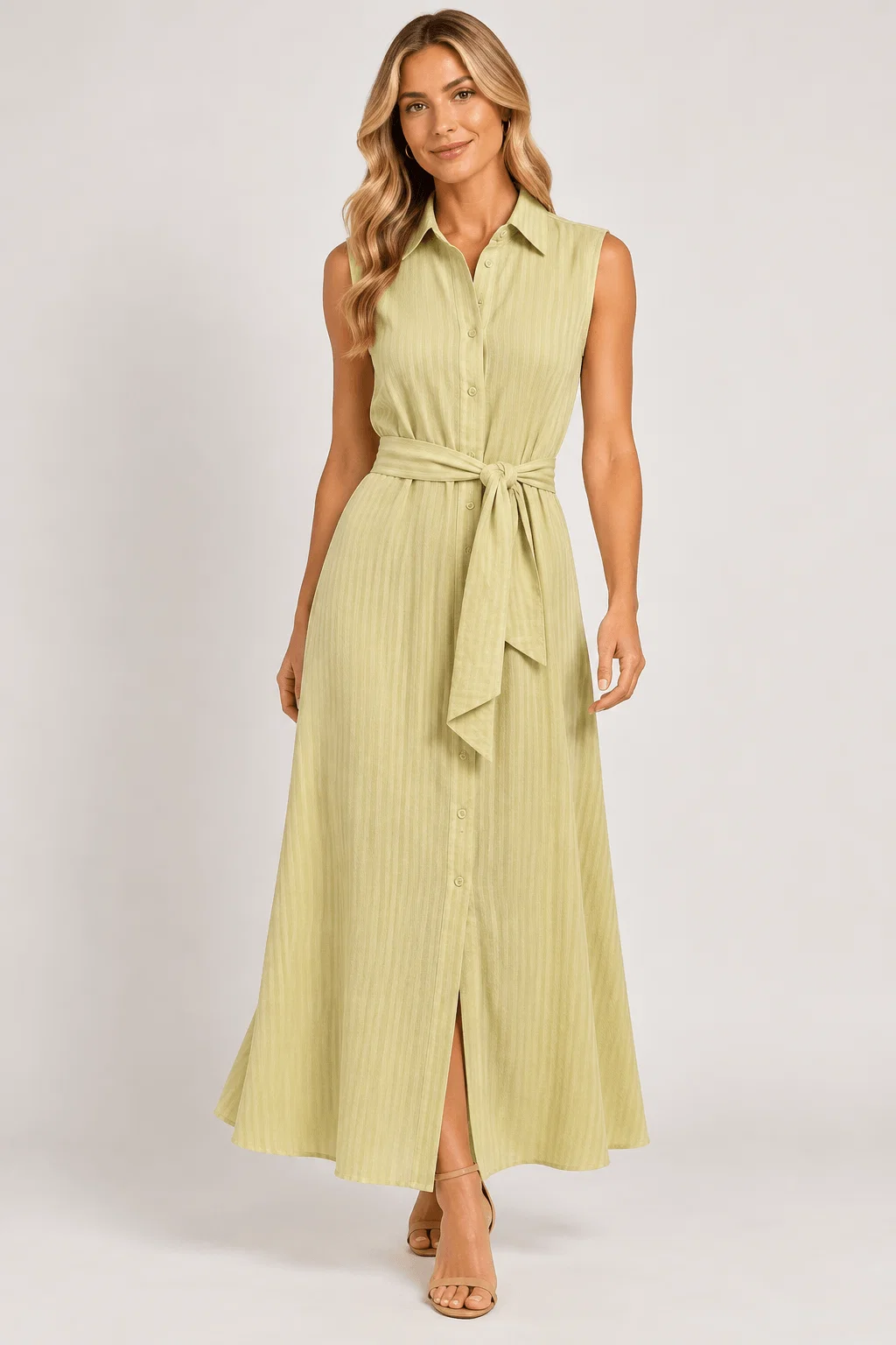 Vestido Midi Gola Botões - Amarelo Manteiga
