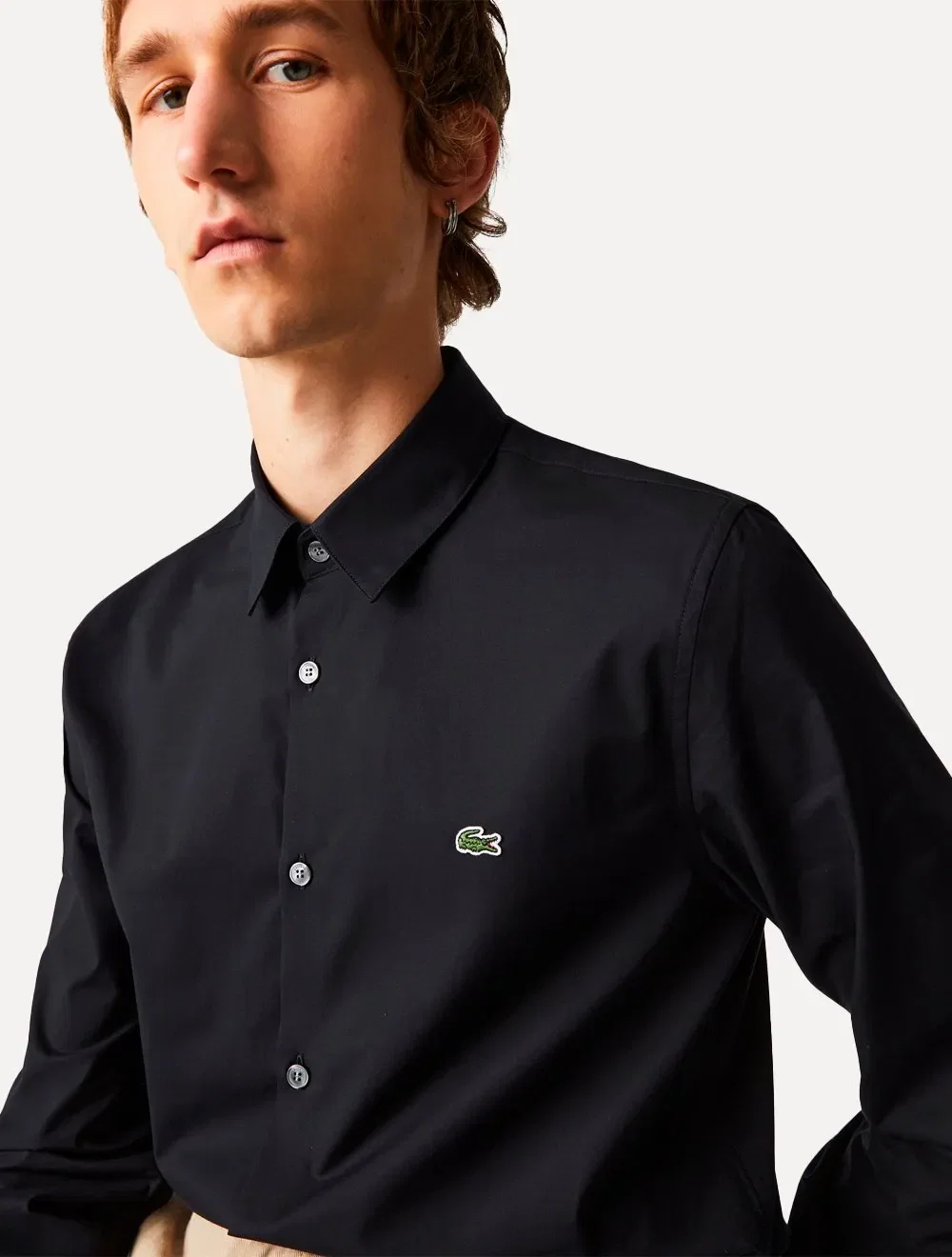 Camisa Lacoste Masculina Slim Fit Popeline Stretch Preta