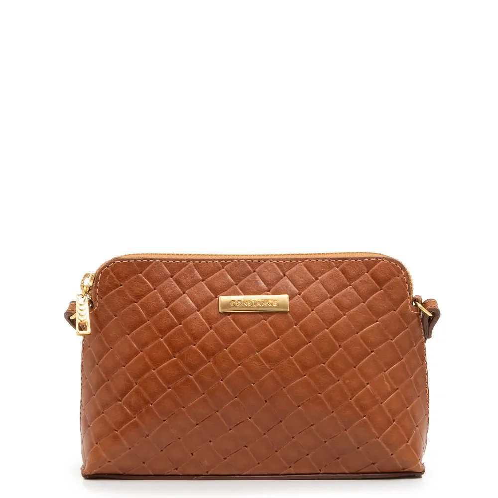 Bolsa Pequena Couro Tramado Caramelo — imagem 1
