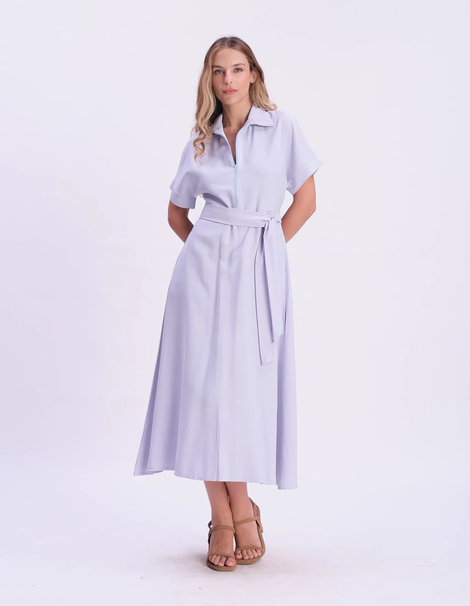 Vestido Midi Detalhe Gola - Azul Claro