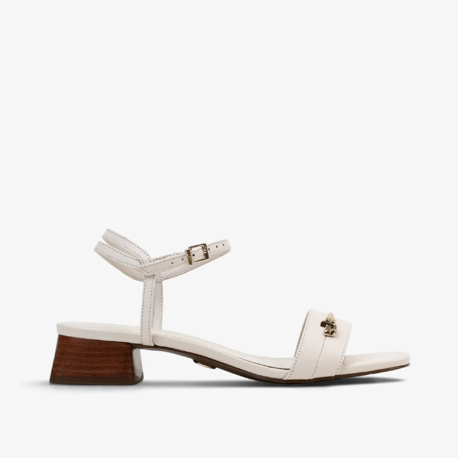Sandália Salto Bloco Off White Algodão Couro — imagem 1