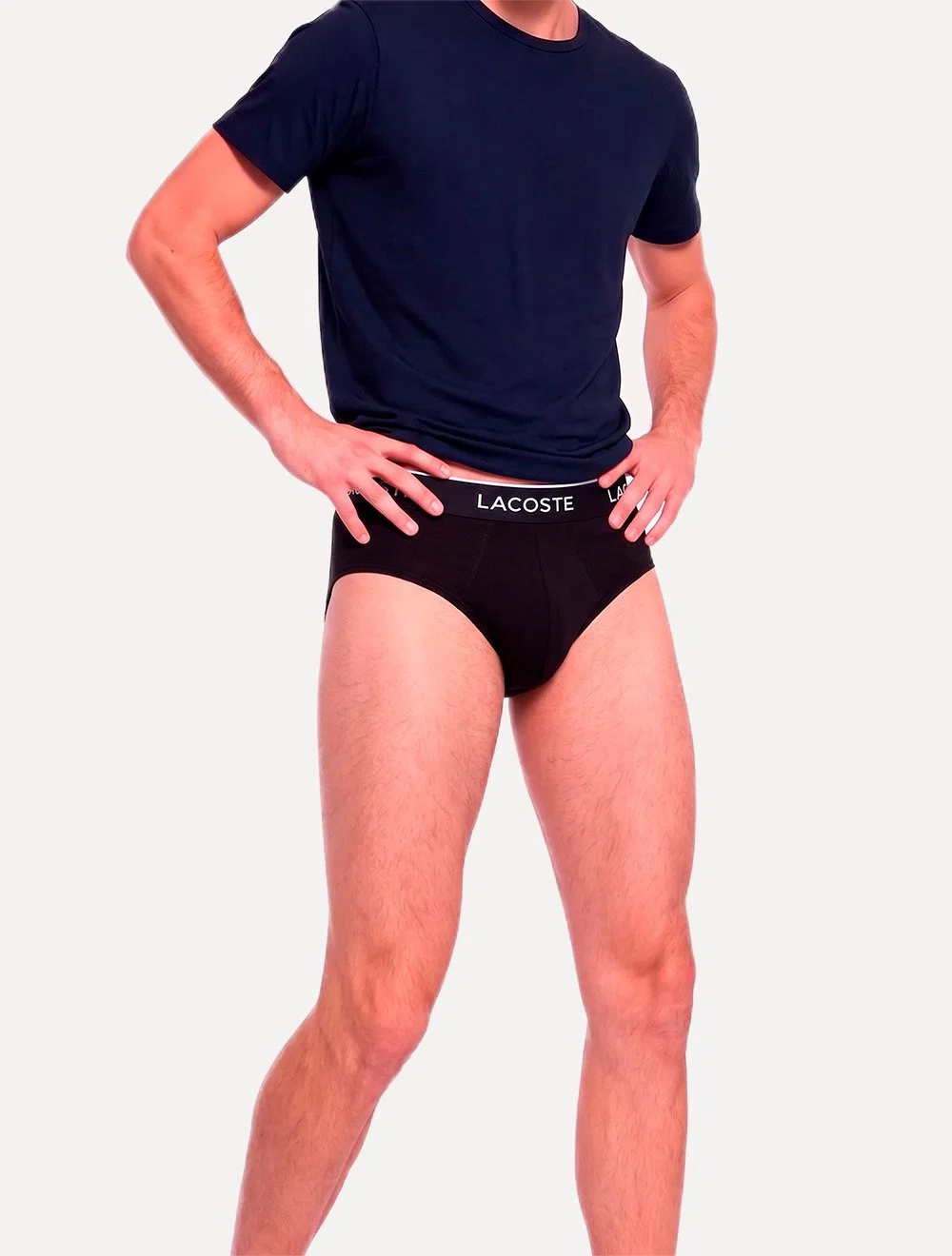 Cueca Lacoste Masculina Brief Slip Lettered Waist Preta Pack 3UN