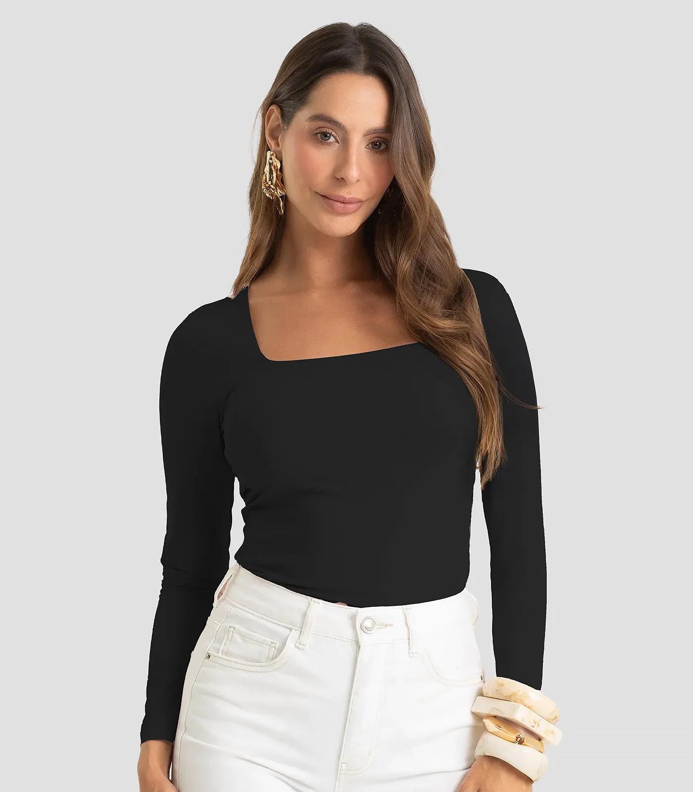Blusa Feminina Manga Longa Poliamida Dianna Preto