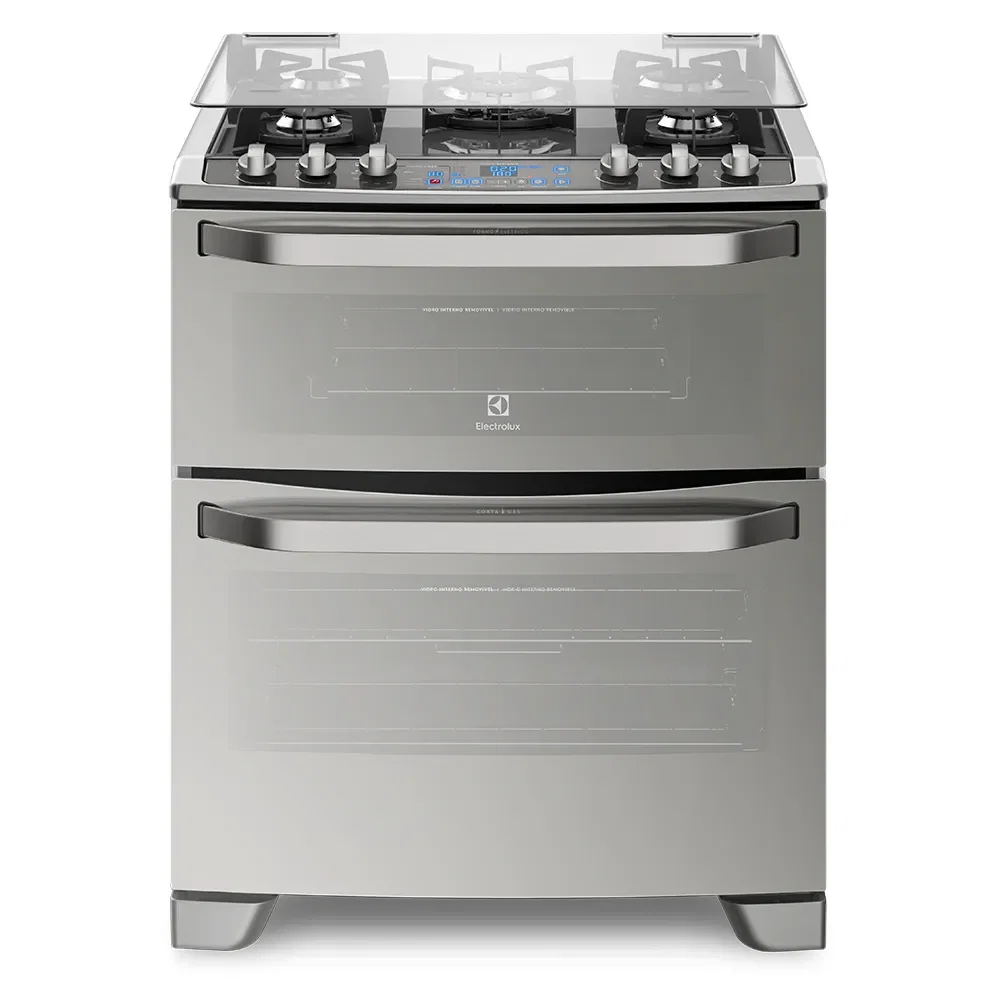 Fogão 5 Bocas Electrolux Prata com Mesa de Vidro e Forno Duplo (76DXW) — imagem 1