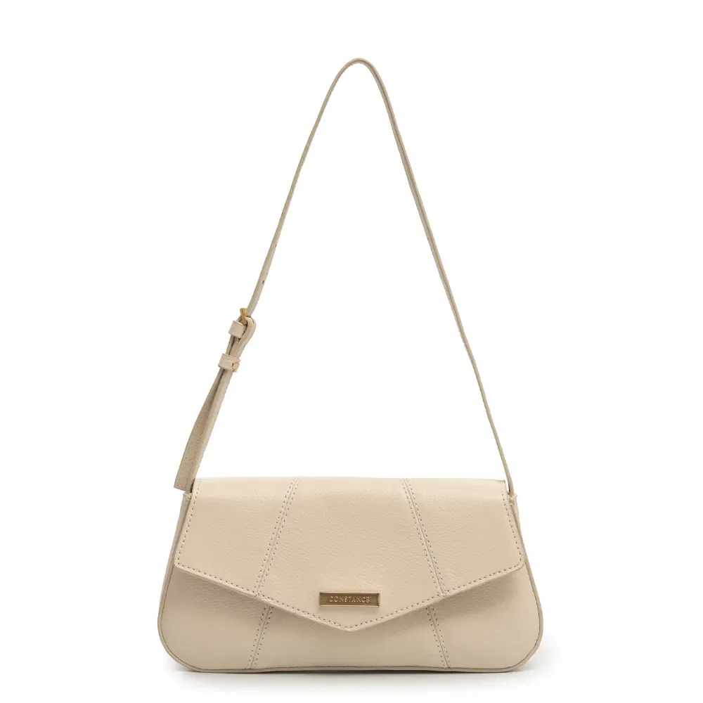Bolsa Baguete Couro Pespontada Off White