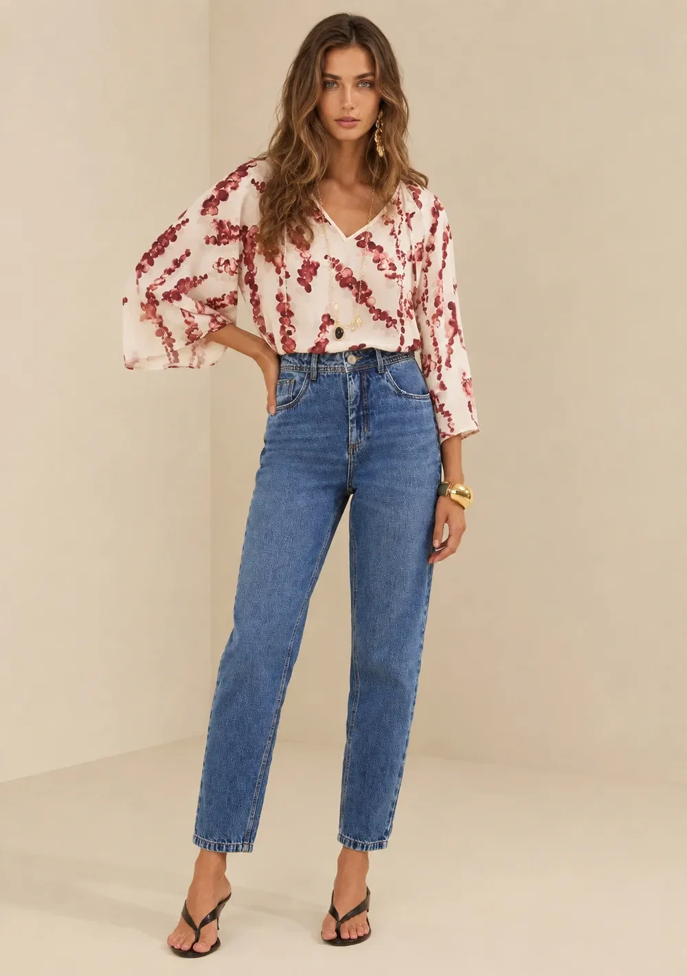 Calça Morena Rosa Mom Alta Azul — imagem 1