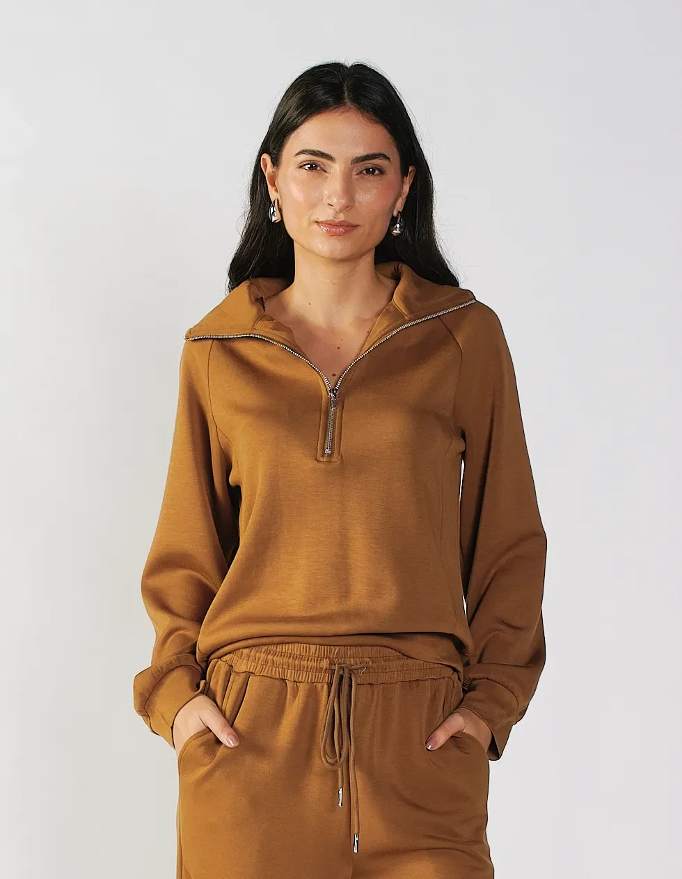 Casaco Comfy Com Ziper - Caramelo