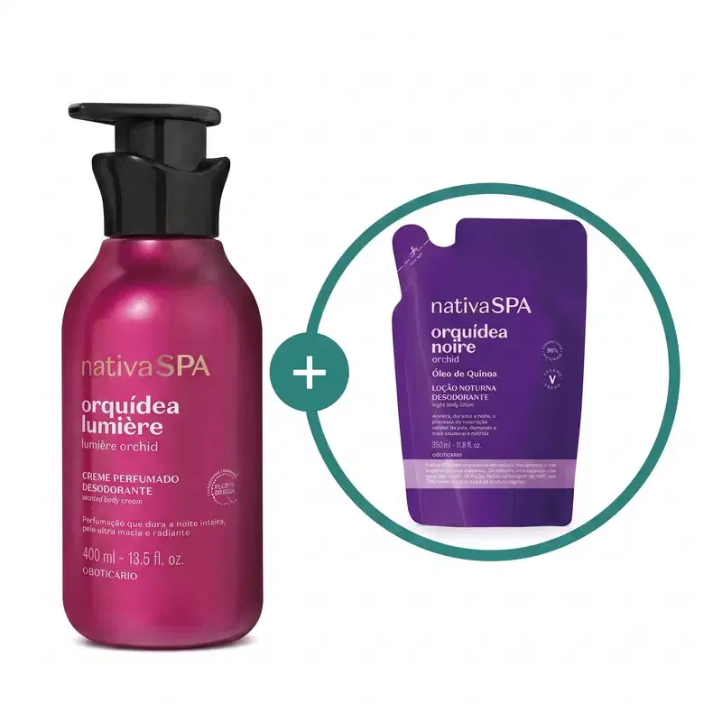 Combo Nativa SPA Orquídea: Creme Perfumado Lumière 400ml + Refil Loção Noturna Noire 350ml
