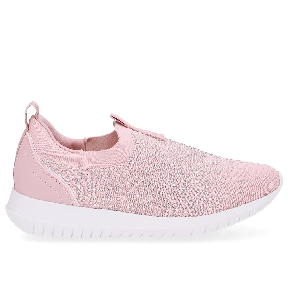 Tênis Slip On Tricot Rosa Strass