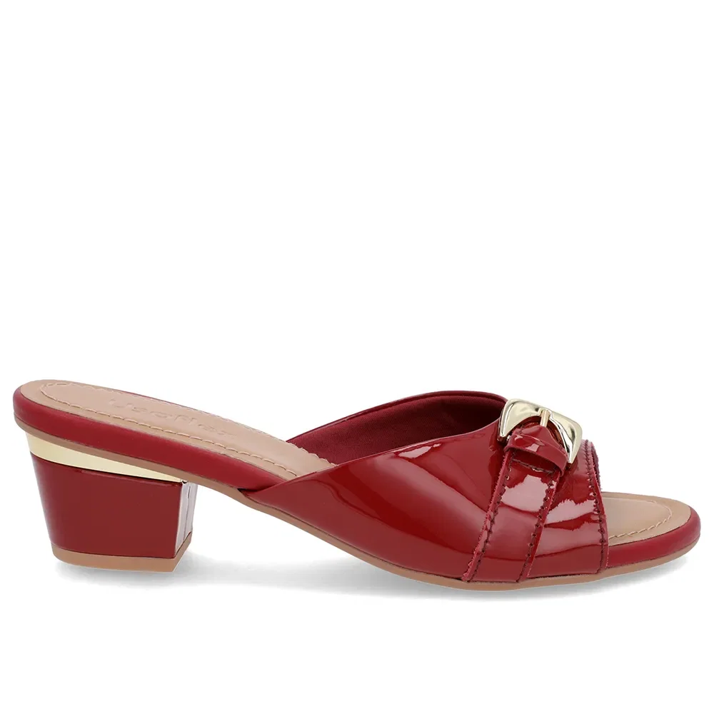 Tamanco Vermelho Couro Enfeite